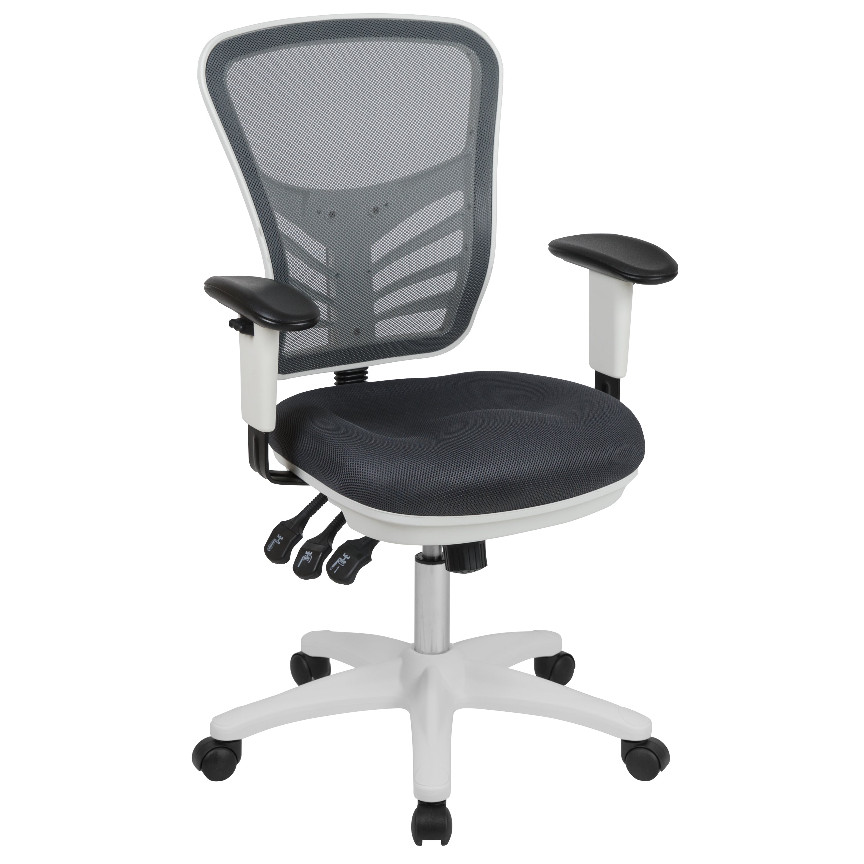 Nicholas Mid-Back Dark Gray Mesh Multifunction Executive Swivel Ergonomic Office Chair with Adjustable Arms and White Frame