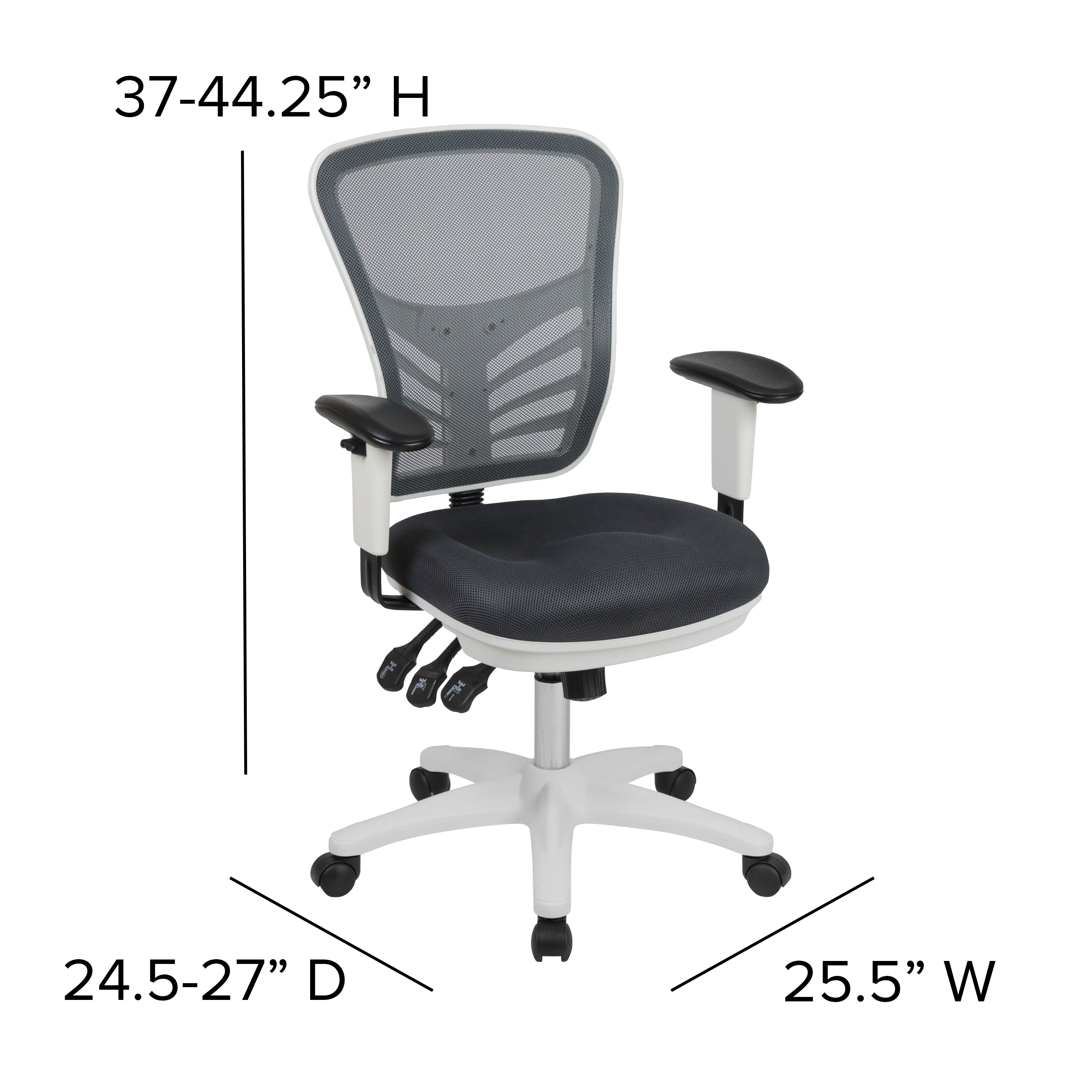 Nicholas Mid-Back Dark Gray Mesh Multifunction Executive Swivel Ergonomic Office Chair with Adjustable Arms and White Frame