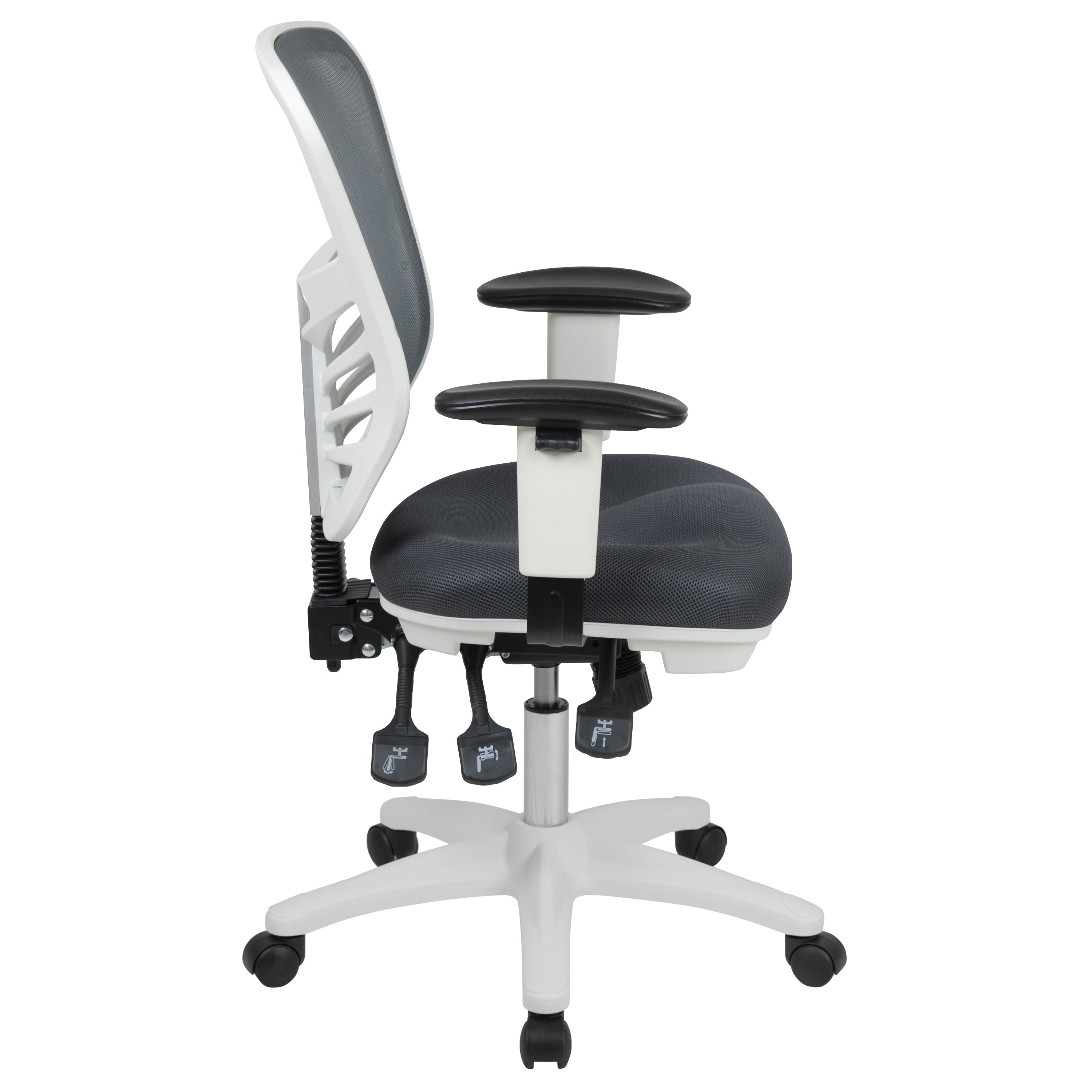 Nicholas Mid-Back Dark Gray Mesh Multifunction Executive Swivel Ergonomic Office Chair with Adjustable Arms and White Frame
