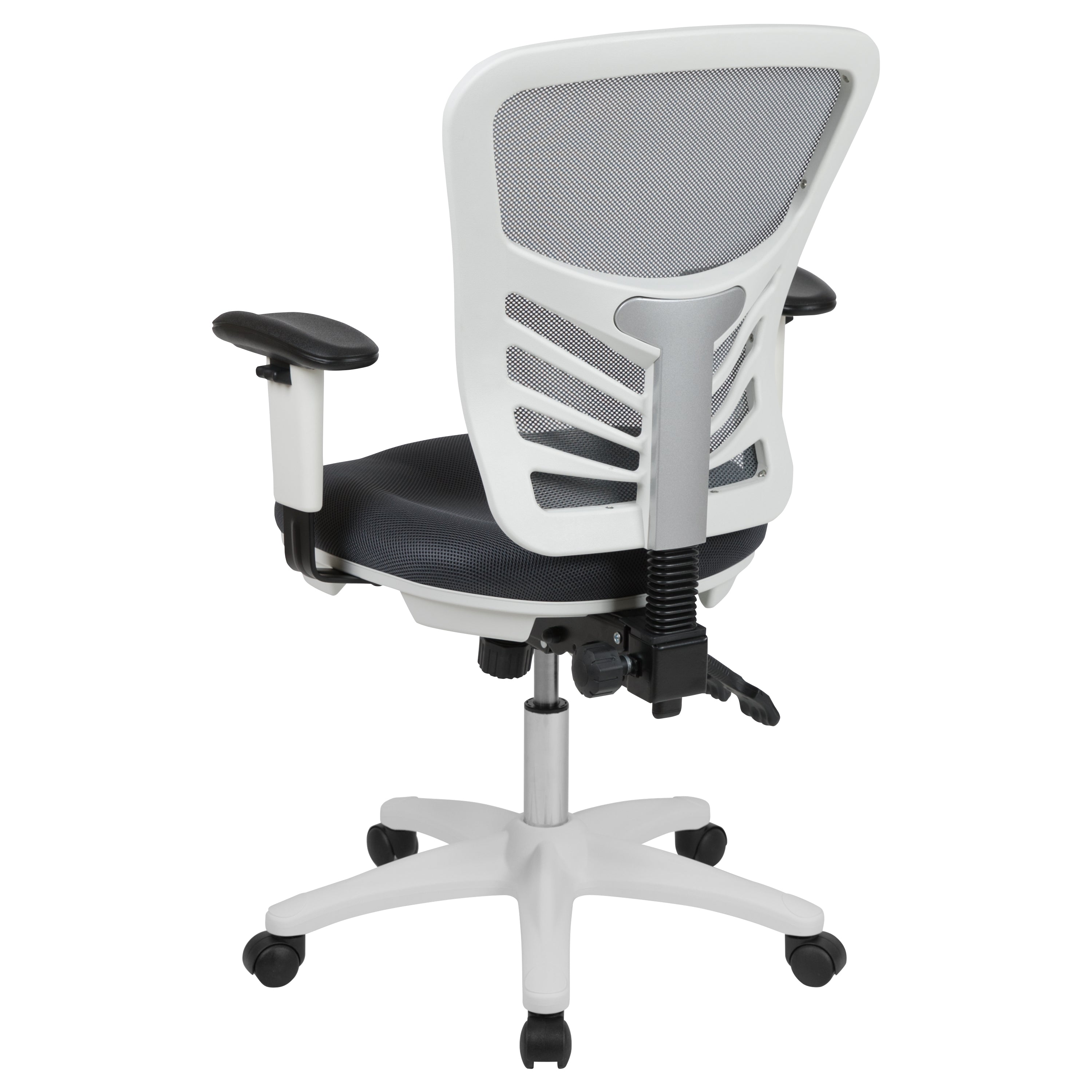 Nicholas Mid-Back Dark Gray Mesh Multifunction Executive Swivel Ergonomic Office Chair with Adjustable Arms and White Frame