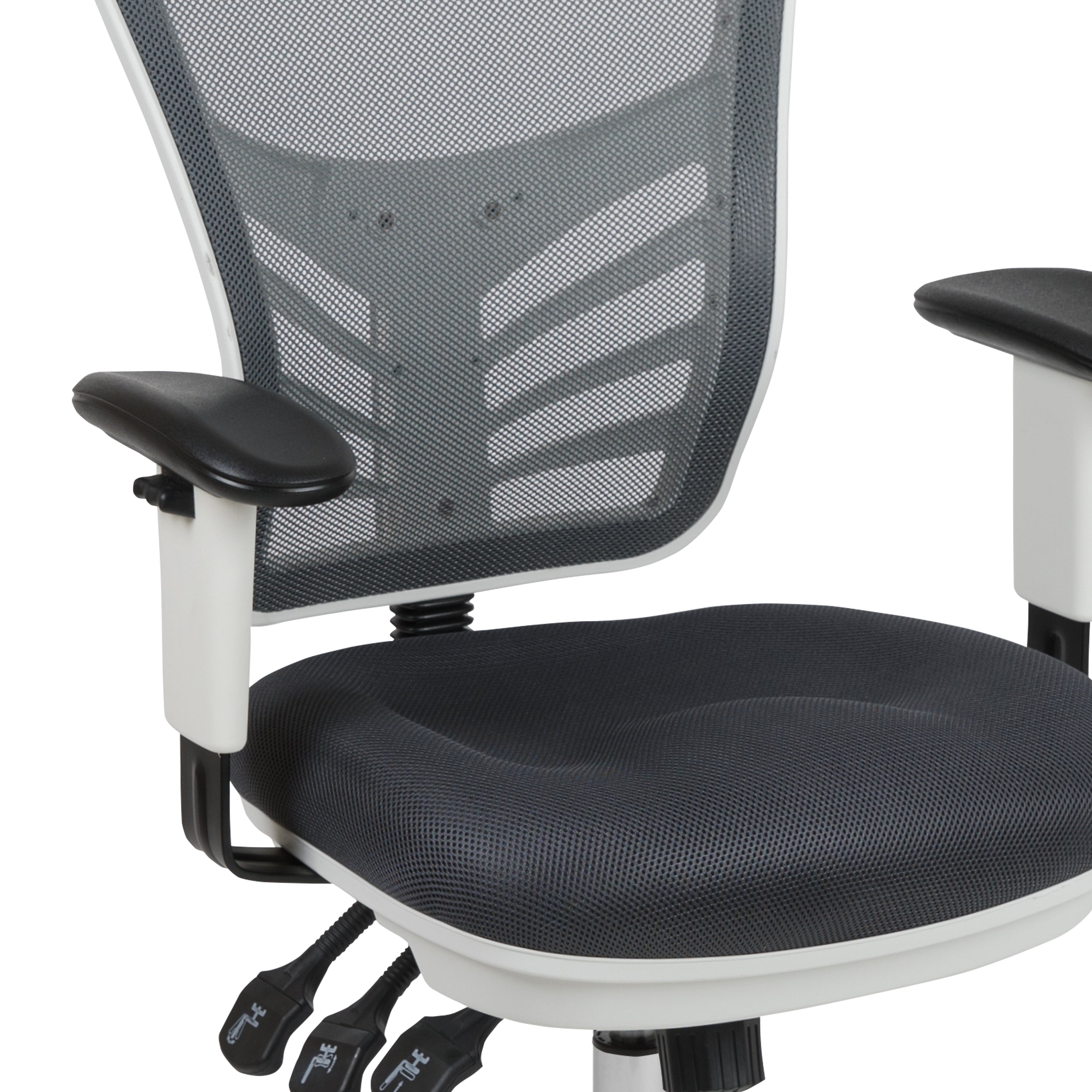 Nicholas Mid-Back Dark Gray Mesh Multifunction Executive Swivel Ergonomic Office Chair with Adjustable Arms and White Frame