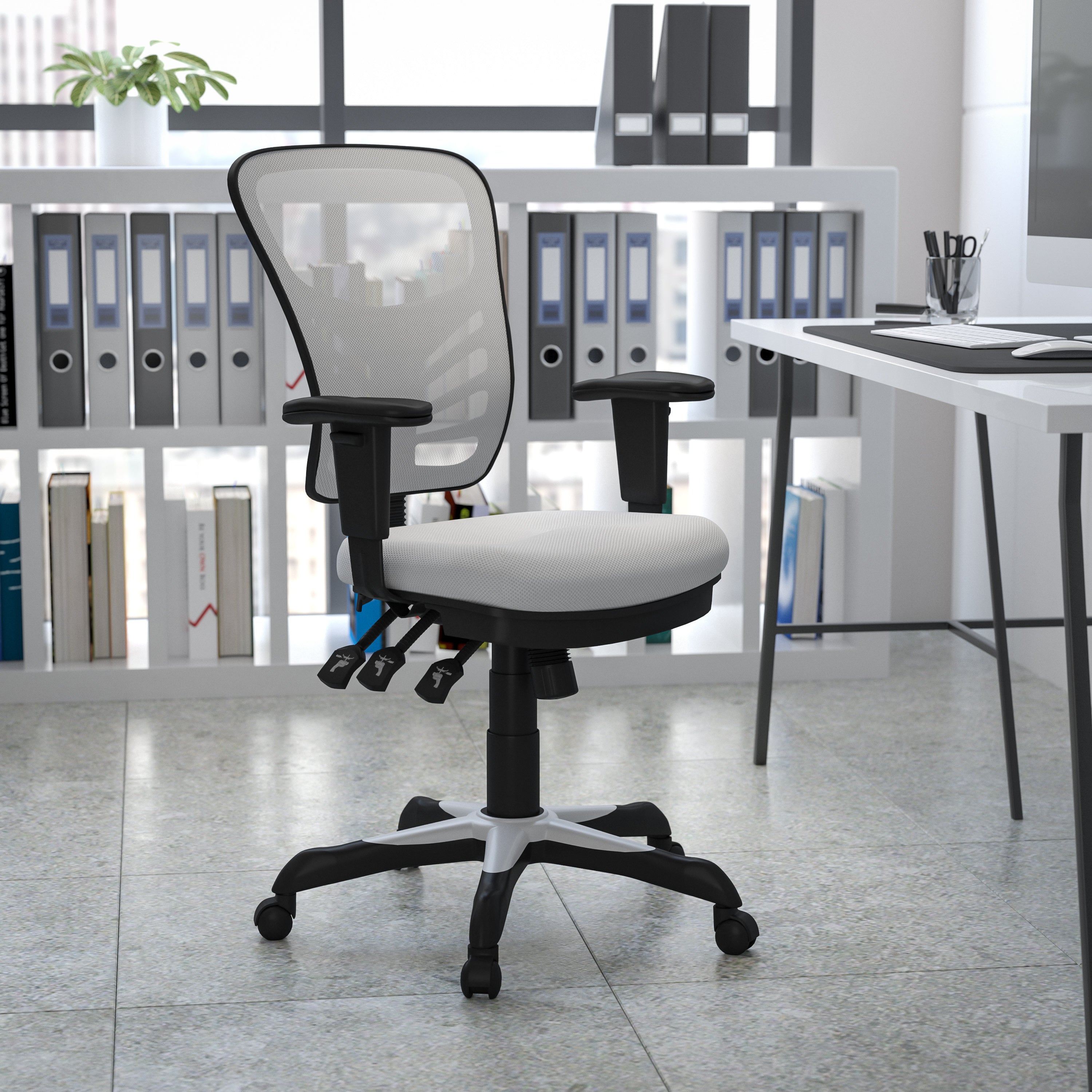 Nicholas Mid-Back White Mesh Multifunction Executive Swivel Ergonomic Office Chair with Adjustable Arms