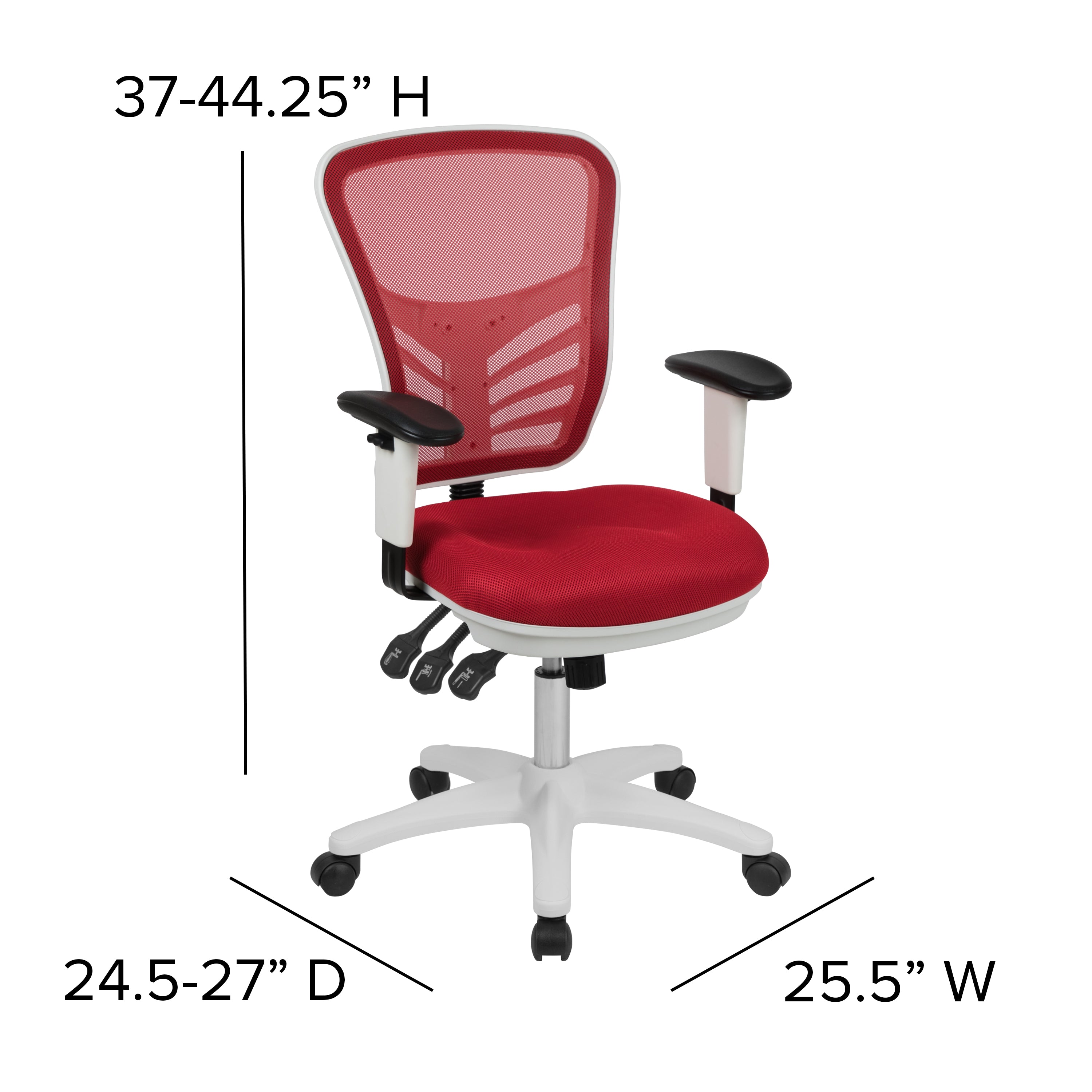 Nicholas Mid-Back Red Mesh Multifunction Executive Swivel Ergonomic Office Chair with Adjustable Arms and White Frame
