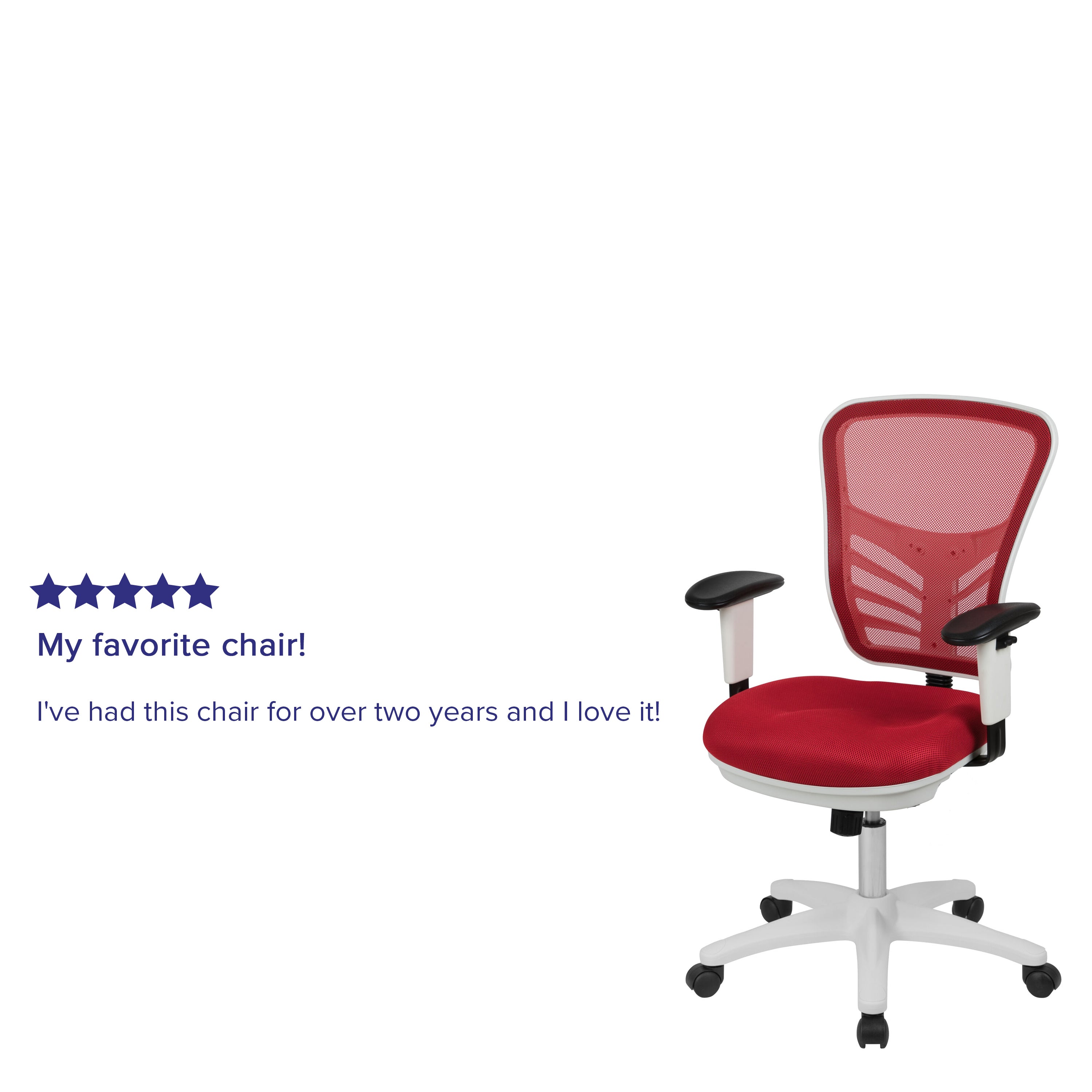 Nicholas Mid-Back Red Mesh Multifunction Executive Swivel Ergonomic Office Chair with Adjustable Arms and White Frame