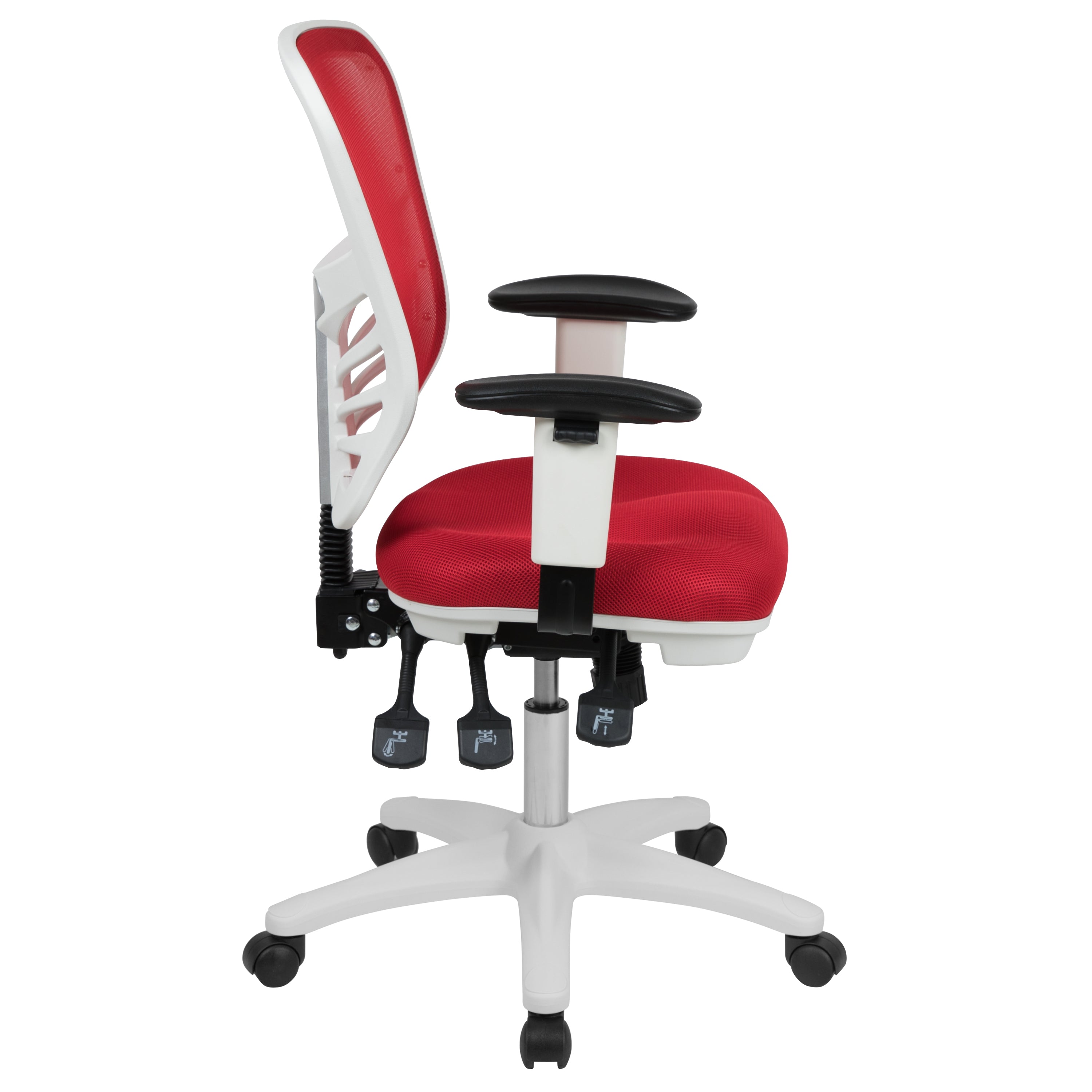 Nicholas Mid-Back Red Mesh Multifunction Executive Swivel Ergonomic Office Chair with Adjustable Arms and White Frame
