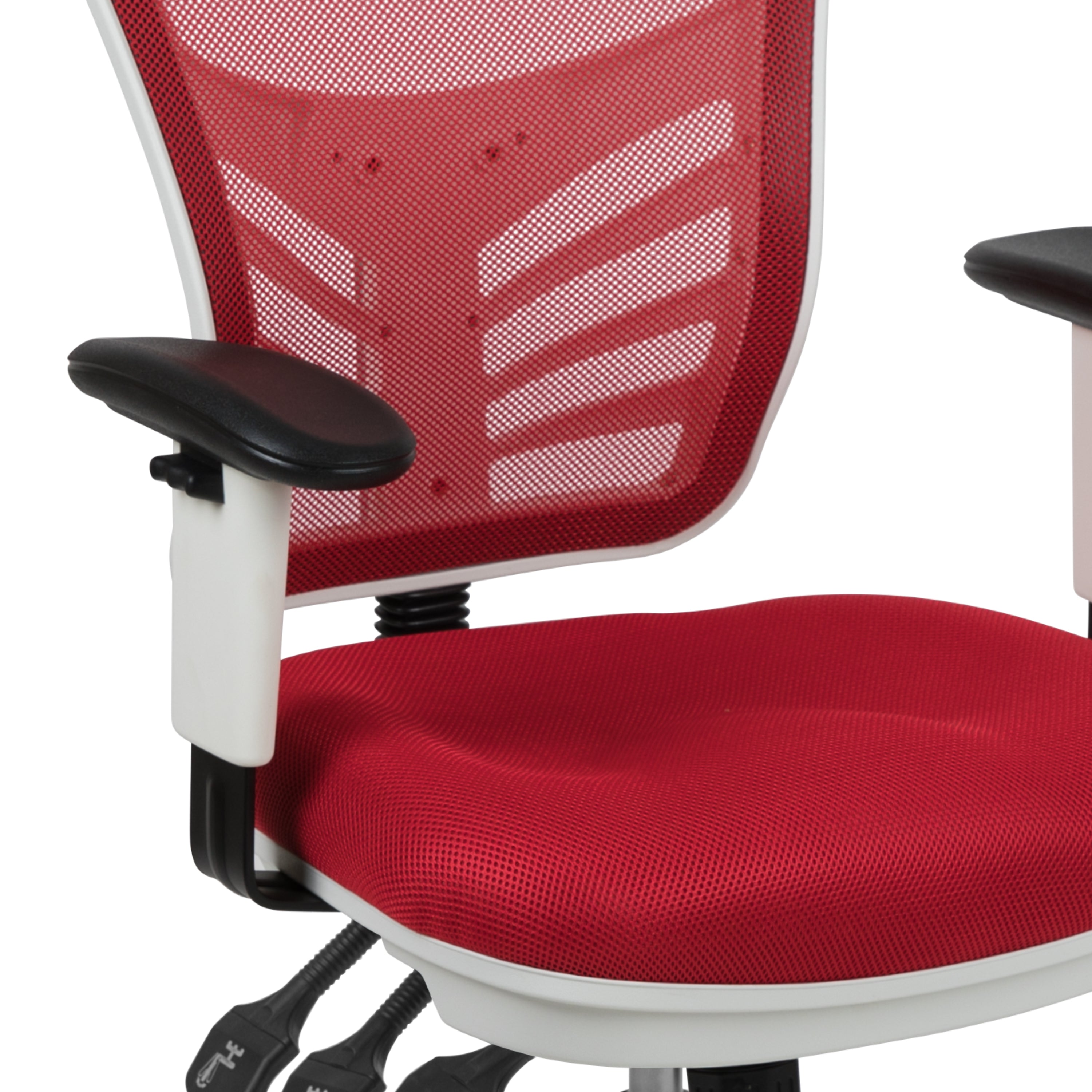 Nicholas Mid-Back Red Mesh Multifunction Executive Swivel Ergonomic Office Chair with Adjustable Arms and White Frame