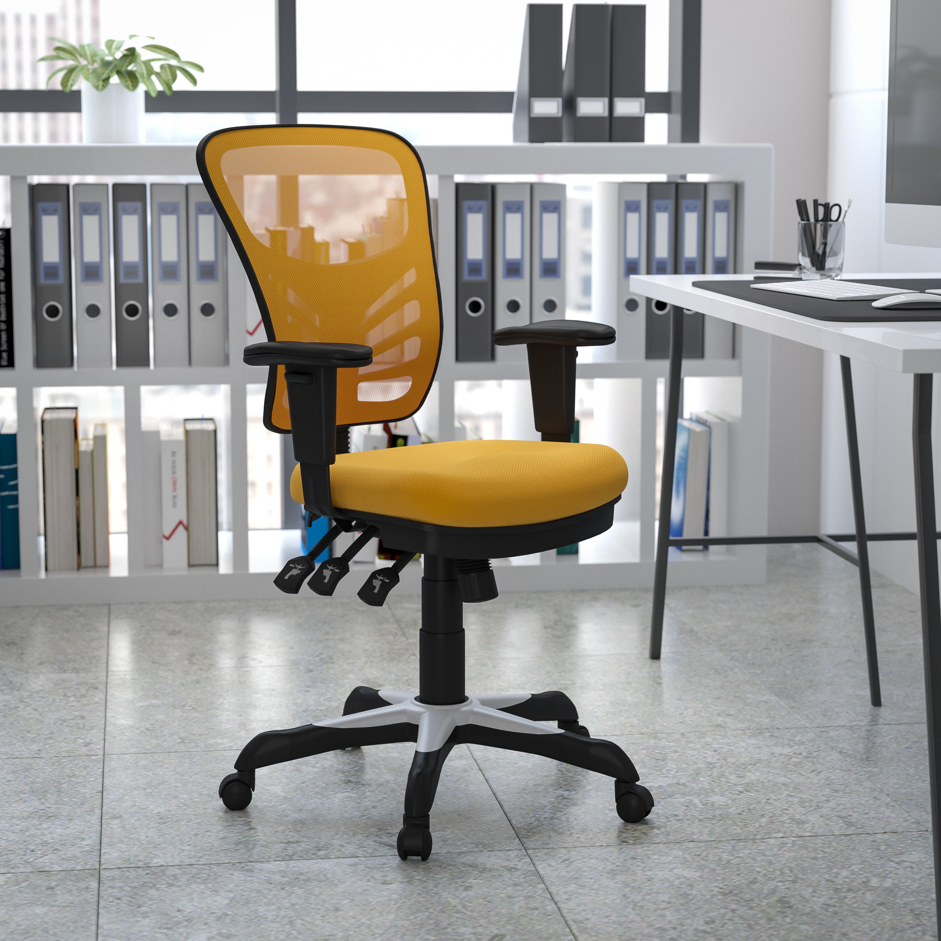 Nicholas Mid-Back Yellow-Orange Mesh Multifunction Executive Swivel Ergonomic Office Chair with Adjustable Arms