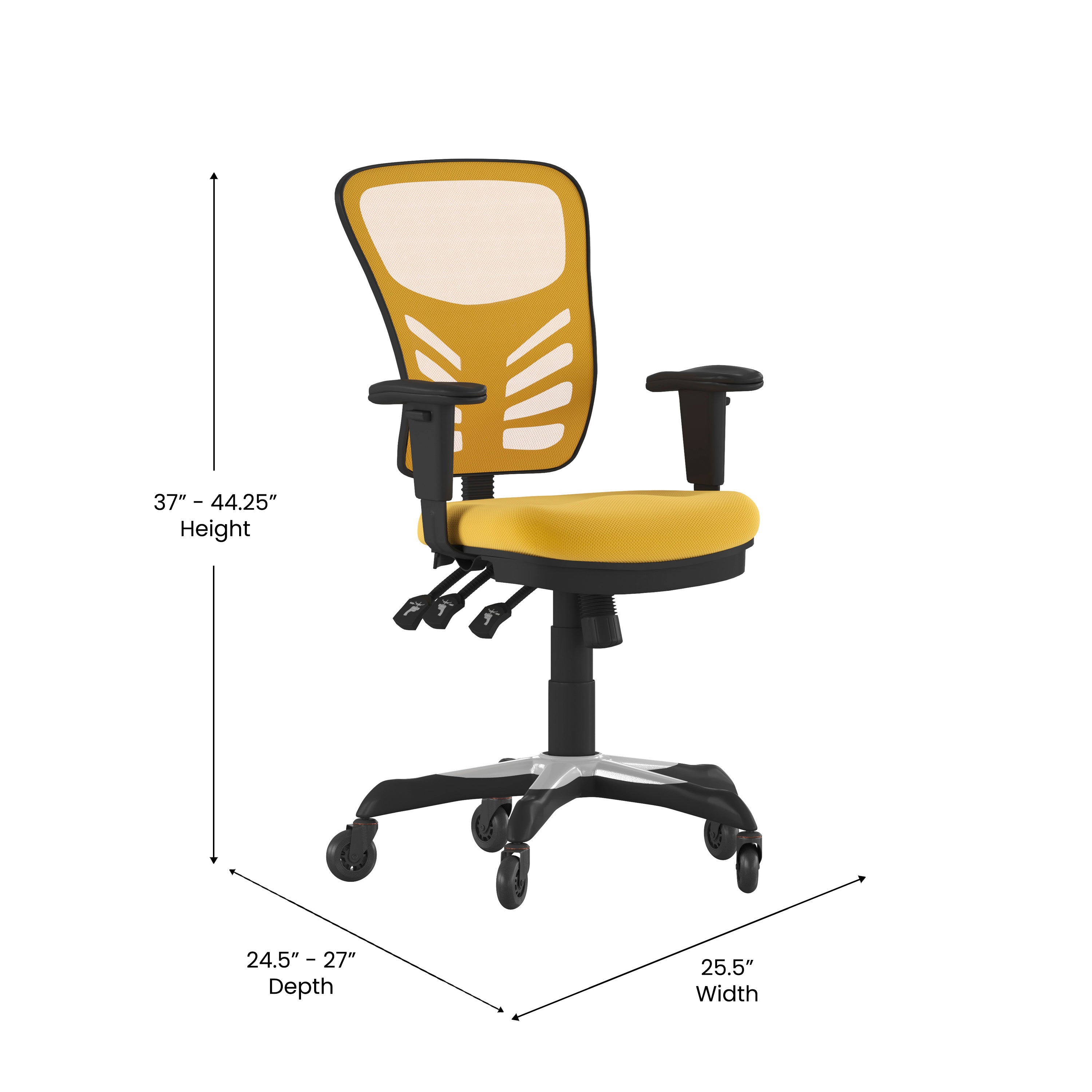 Nicholas Mid-Back Yellow-Orange Mesh Multifunction Executive Swivel Ergonomic Office Chair with Adjustable Arms and Transparent Roller Wheels