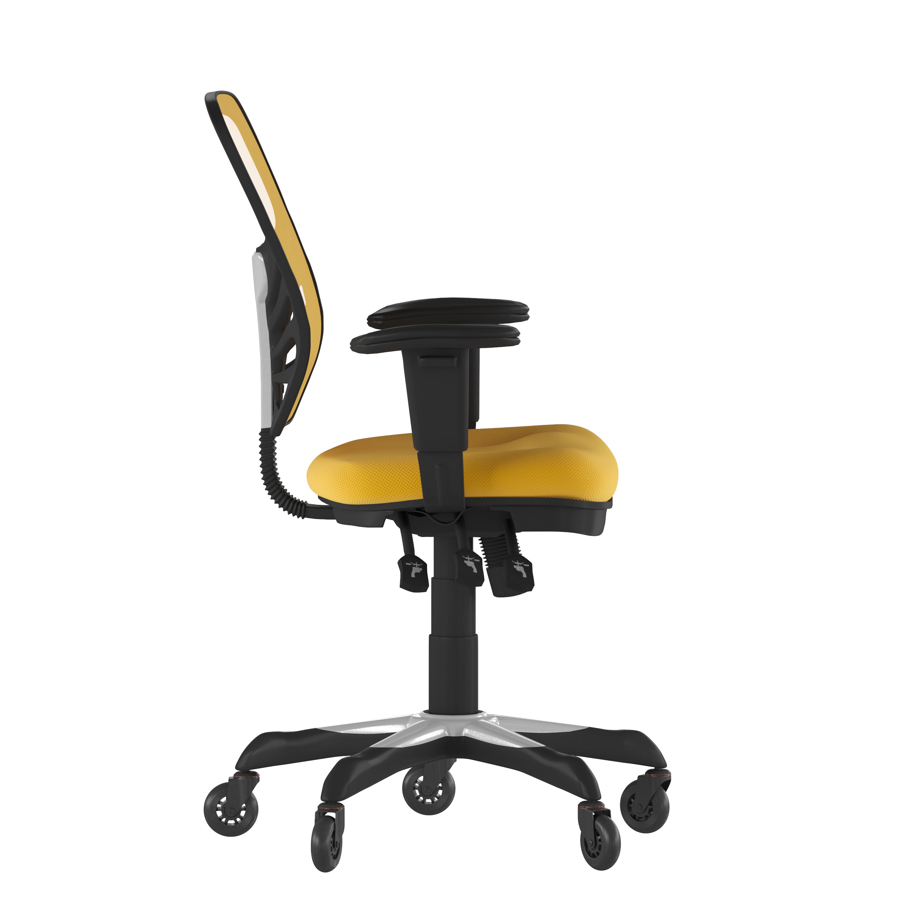 Nicholas Mid-Back Yellow-Orange Mesh Multifunction Executive Swivel Ergonomic Office Chair with Adjustable Arms and Transparent Roller Wheels