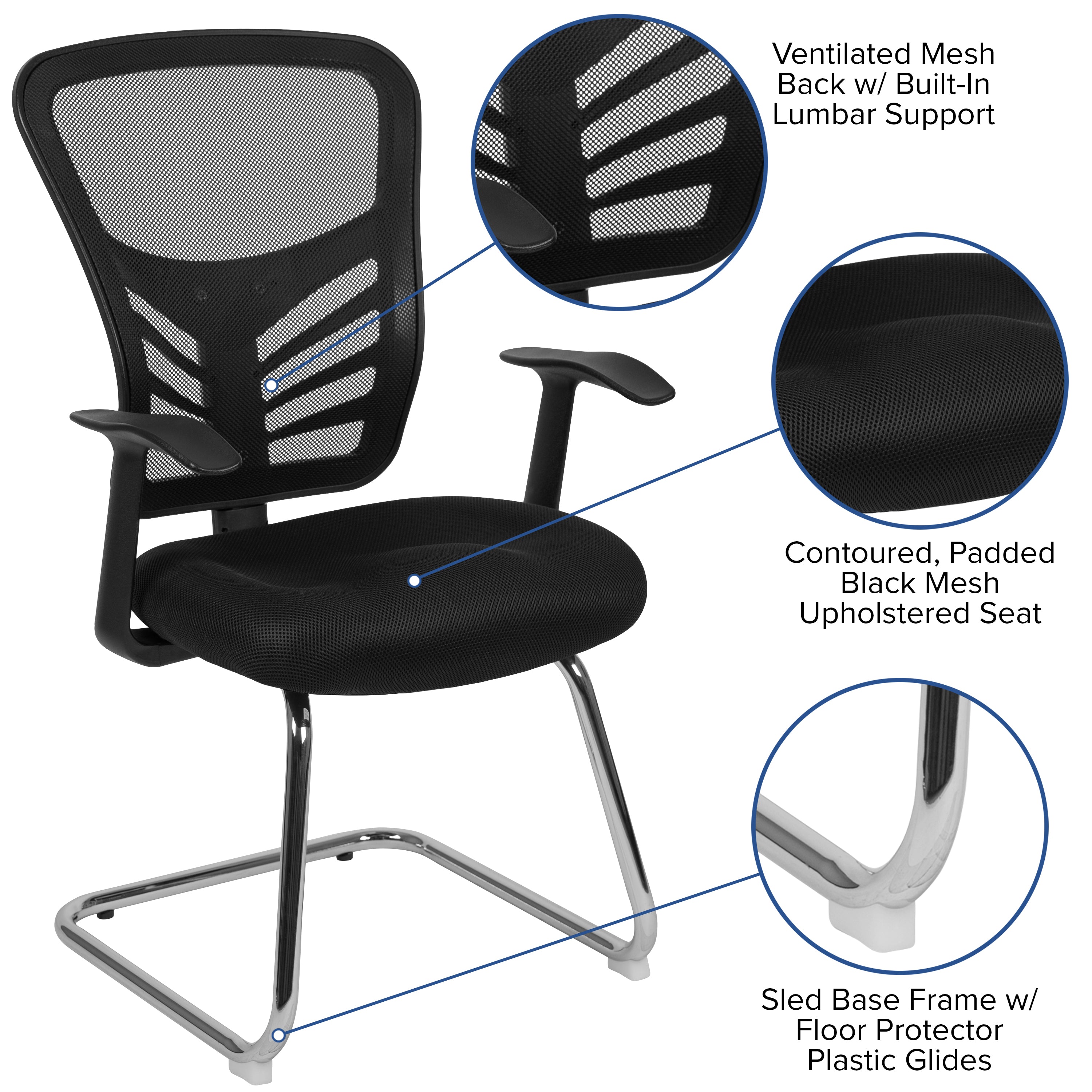 Steve Black Mesh Side Reception Chair with Chrome Sled Base