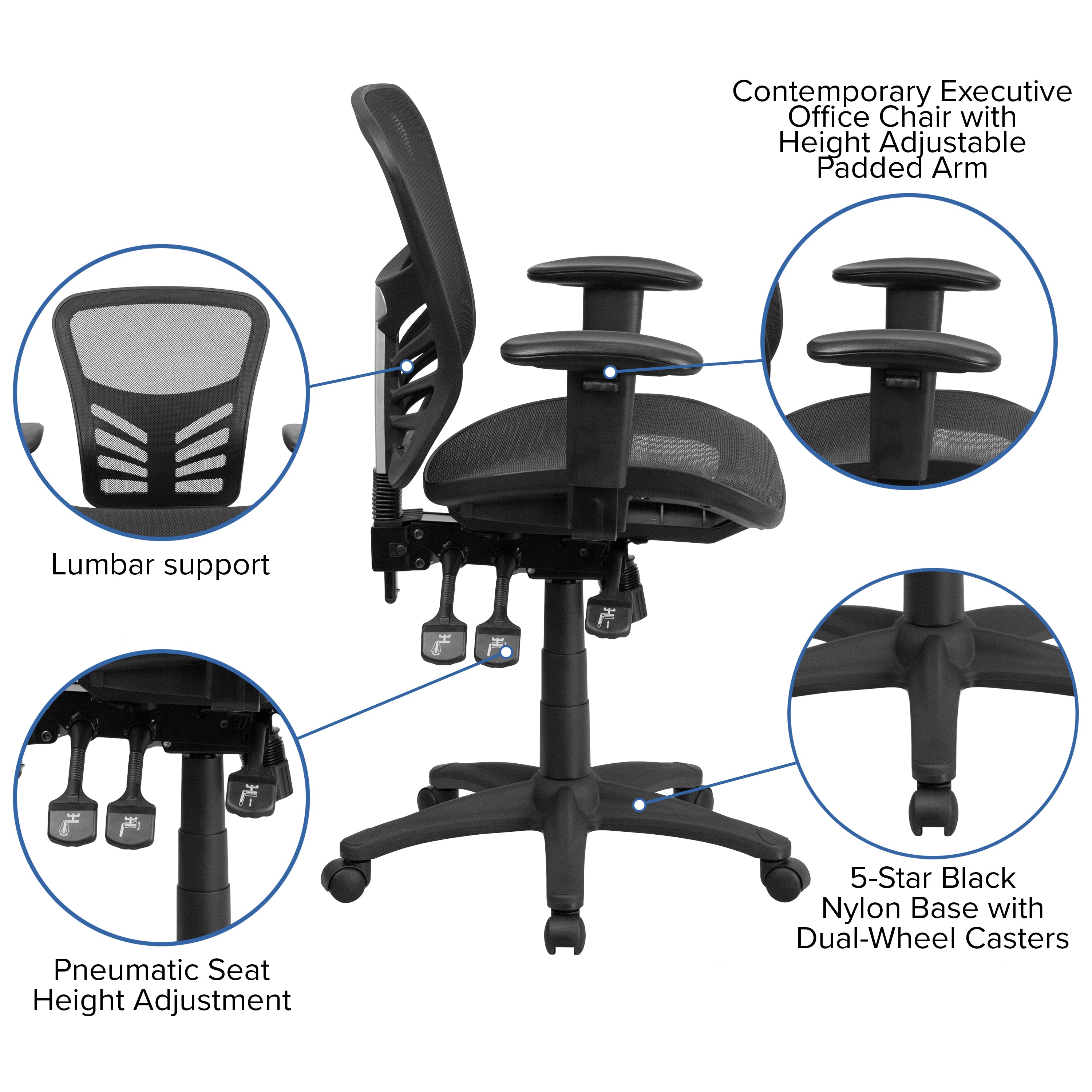 Nicholas Mid-Back Transparent Black Mesh Multifunction Executive Swivel Ergonomic Office Chair with Adjustable Arms