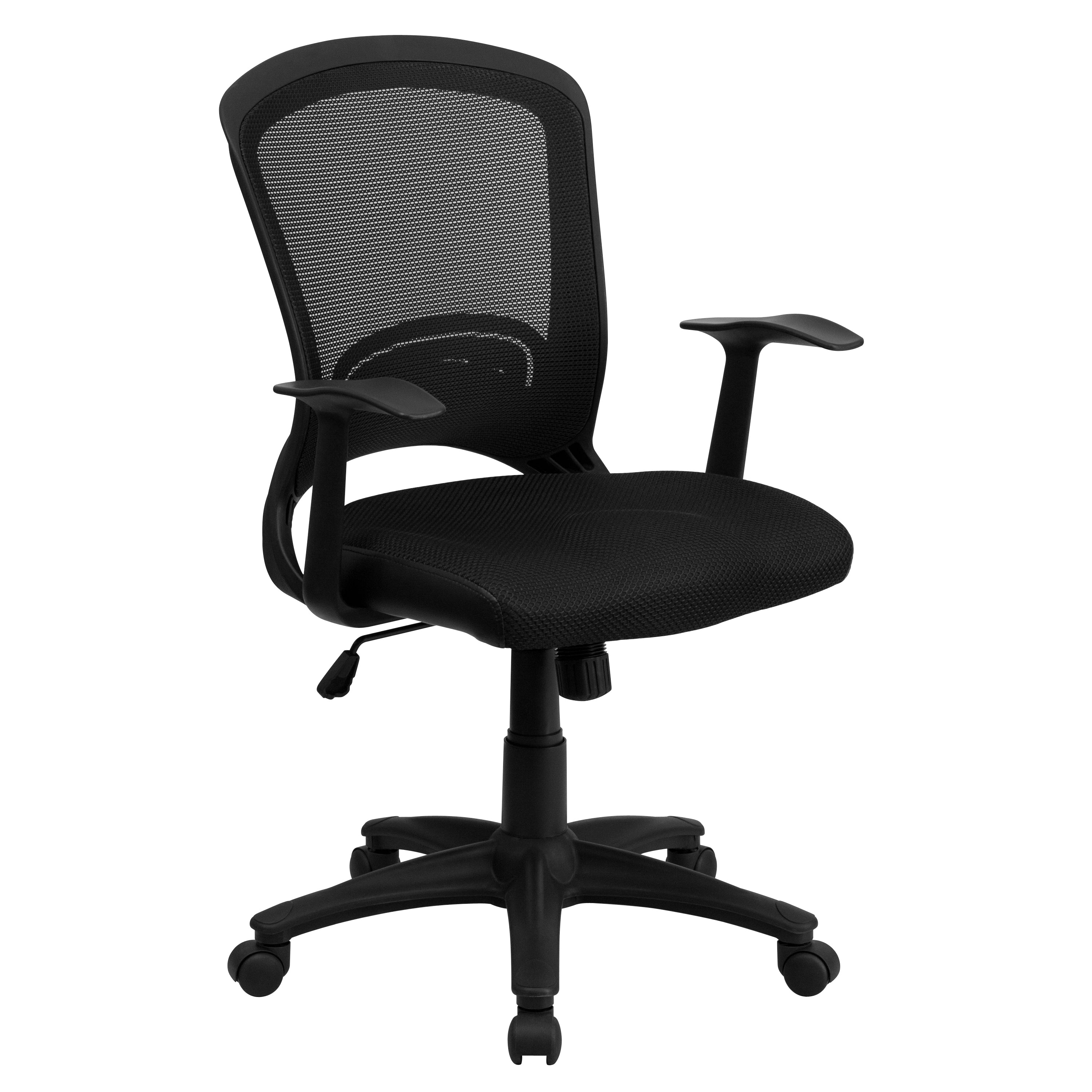 Manny Mid-Back Designer Black Mesh Swivel Task Office Chair with Arms