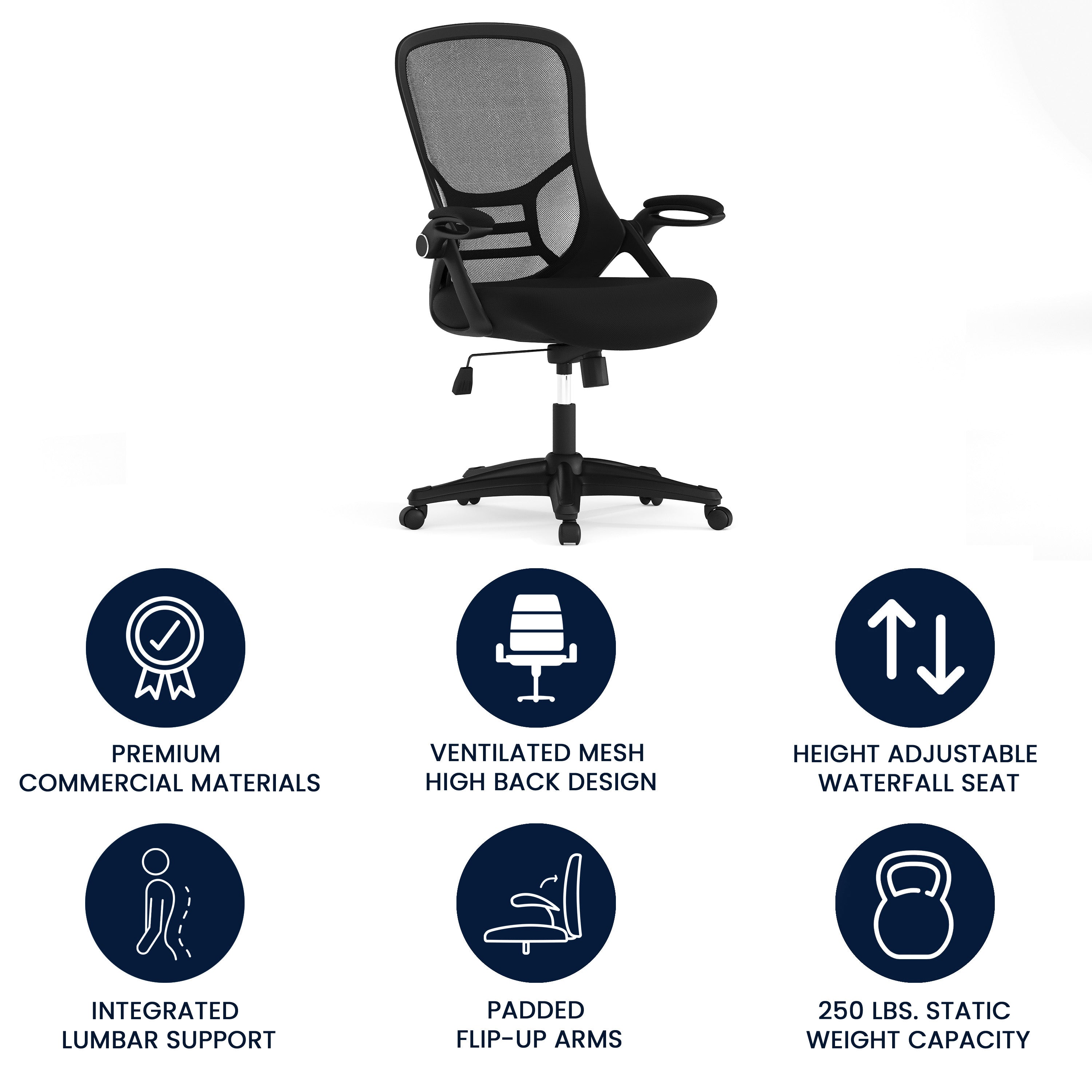 Porter High Back Black Mesh Ergonomic Swivel Office Chair with Black Frame and Flip-up Arms
