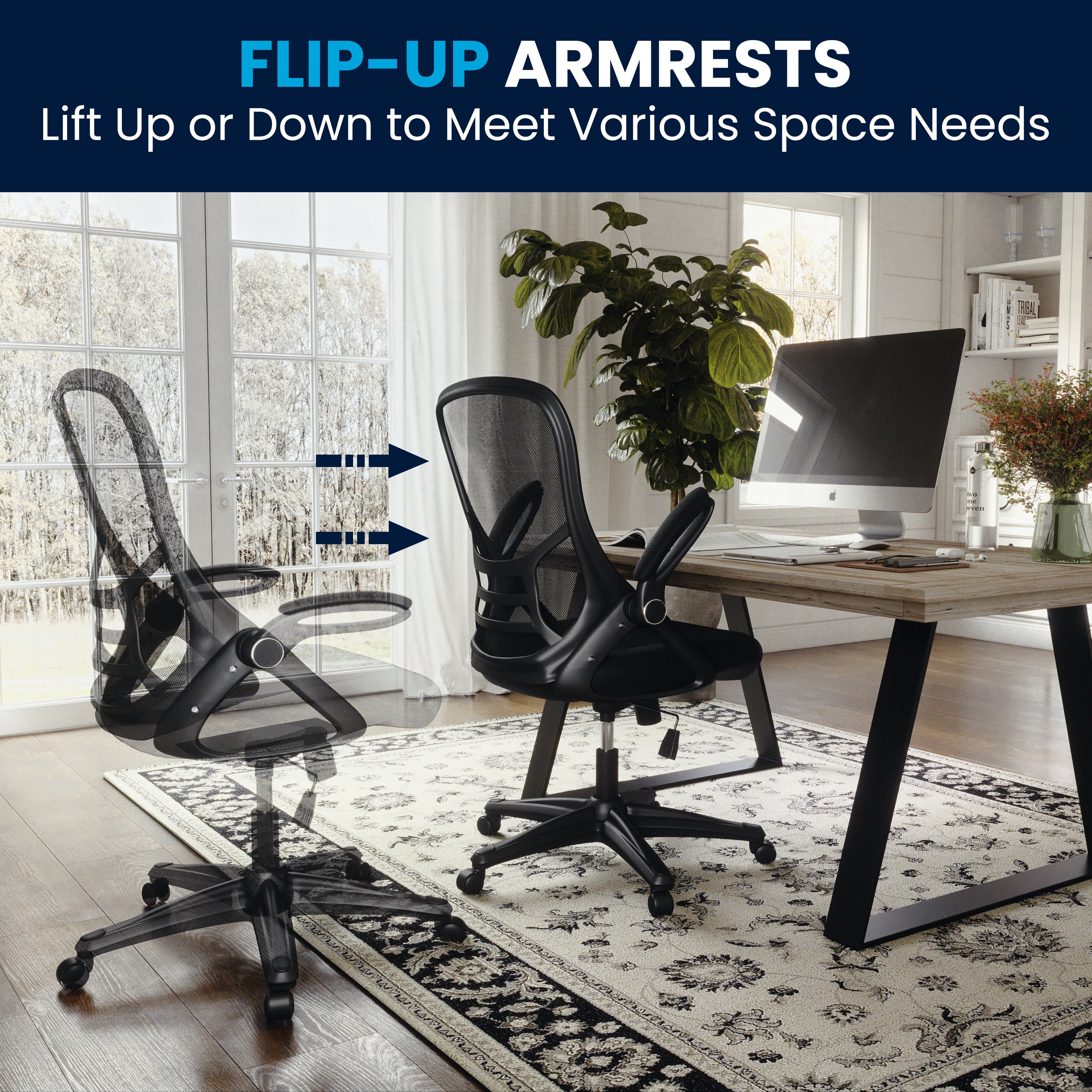 Porter High Back Black Mesh Ergonomic Swivel Office Chair with Black Frame and Flip-up Arms