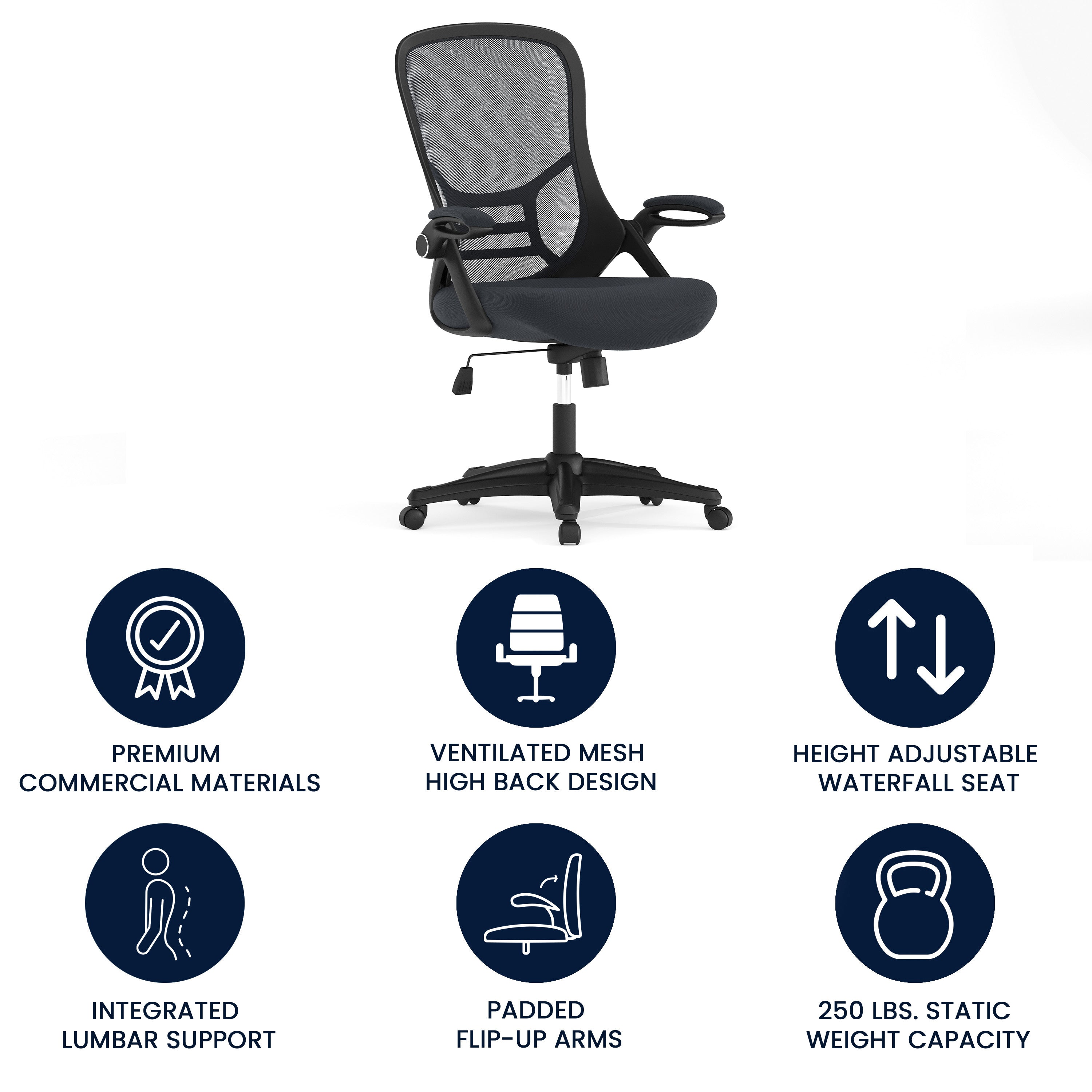 Porter High Back Dark Gray Mesh Ergonomic Swivel Office Chair with Black Frame and Flip-up Arms