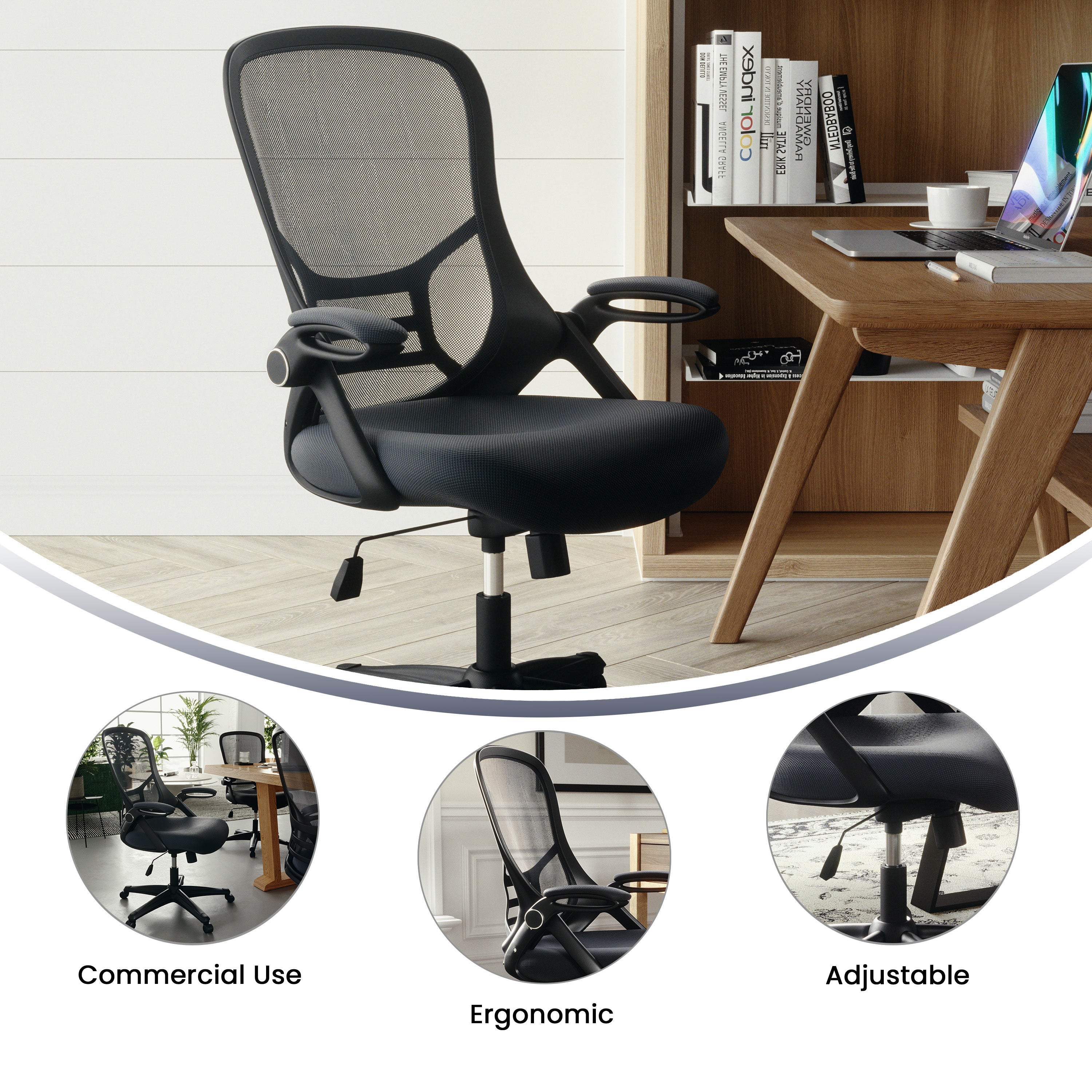 Porter High Back Dark Gray Mesh Ergonomic Swivel Office Chair with Black Frame and Flip-up Arms