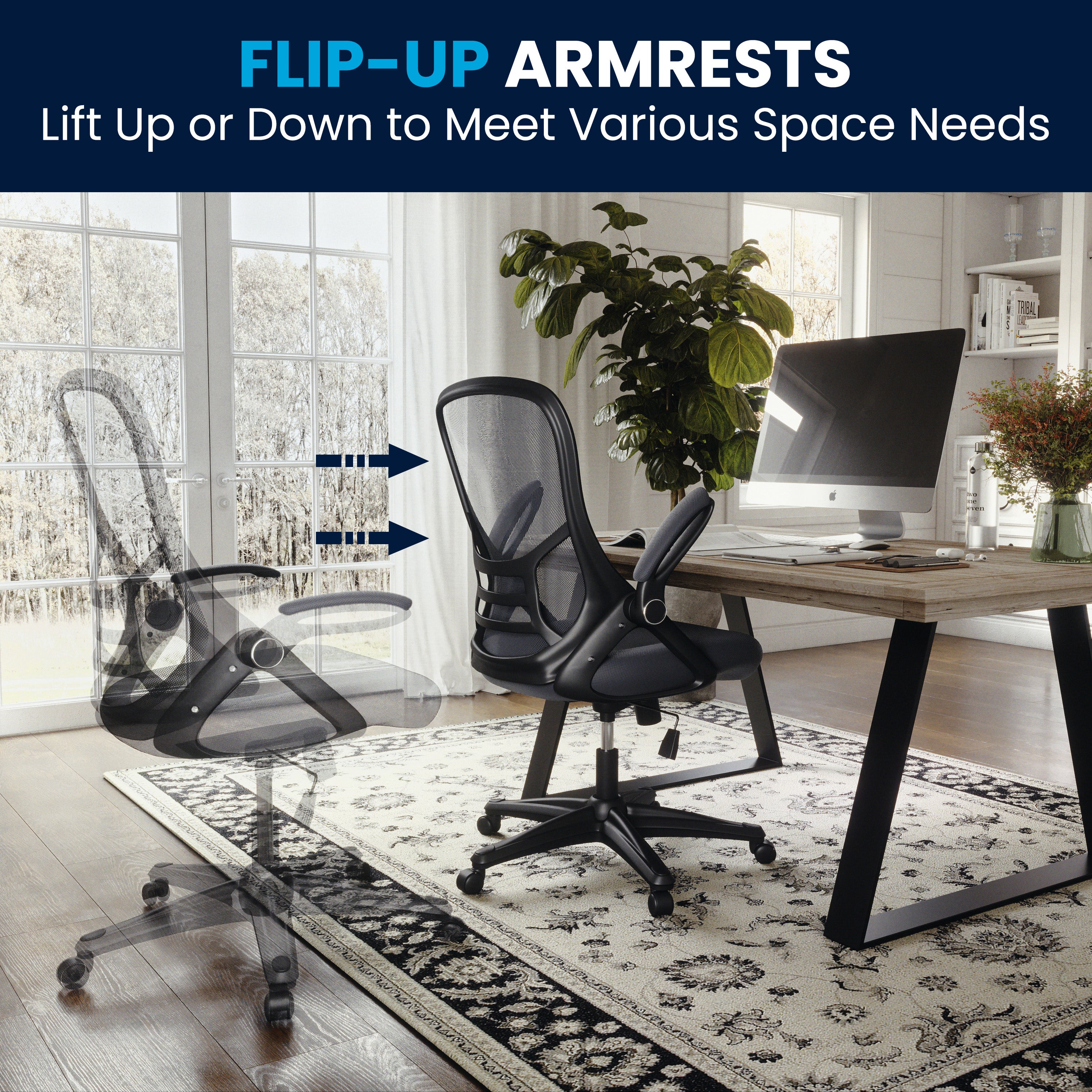 Porter High Back Dark Gray Mesh Ergonomic Swivel Office Chair with Black Frame and Flip-up Arms