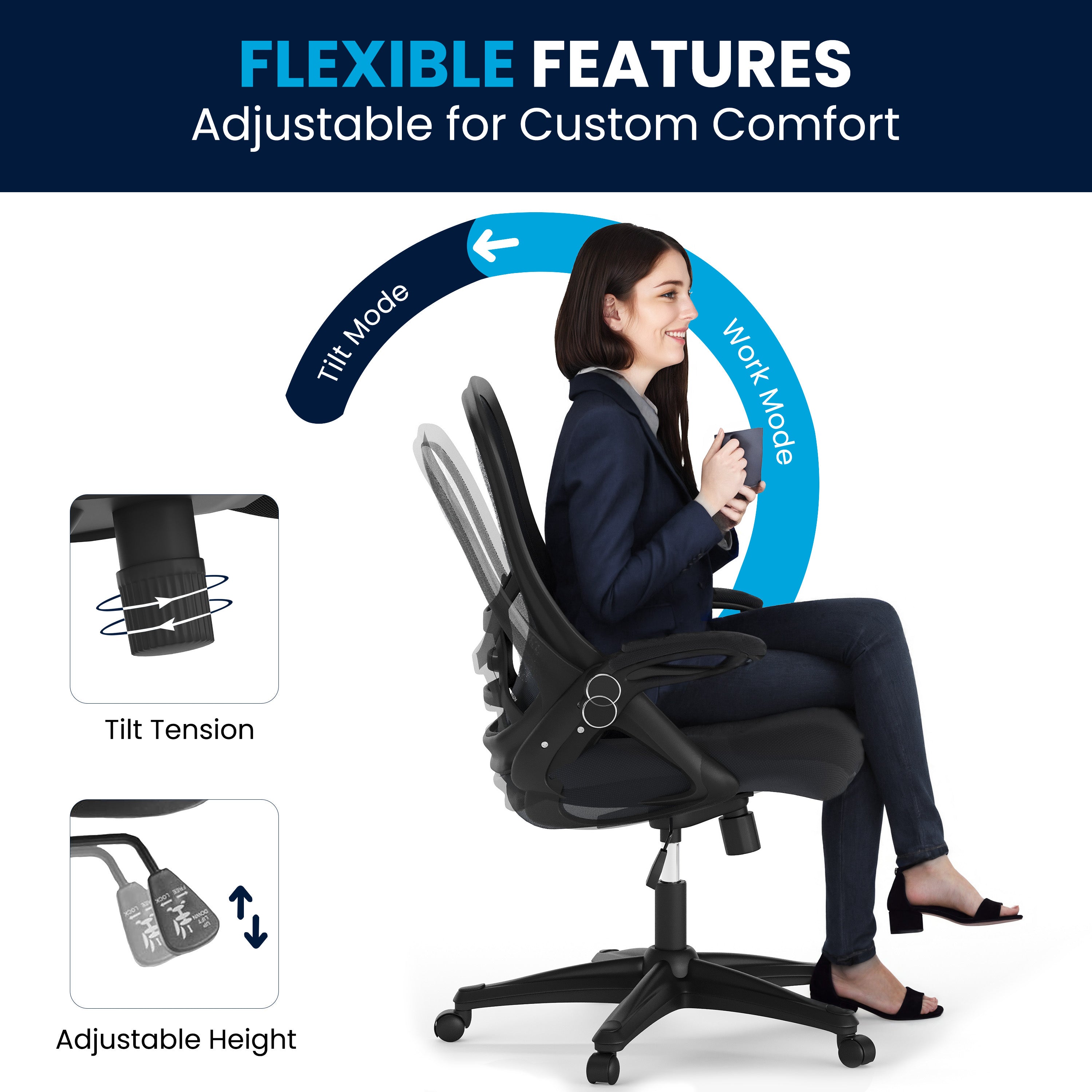 Porter High Back Dark Gray Mesh Ergonomic Swivel Office Chair with Black Frame and Flip-up Arms