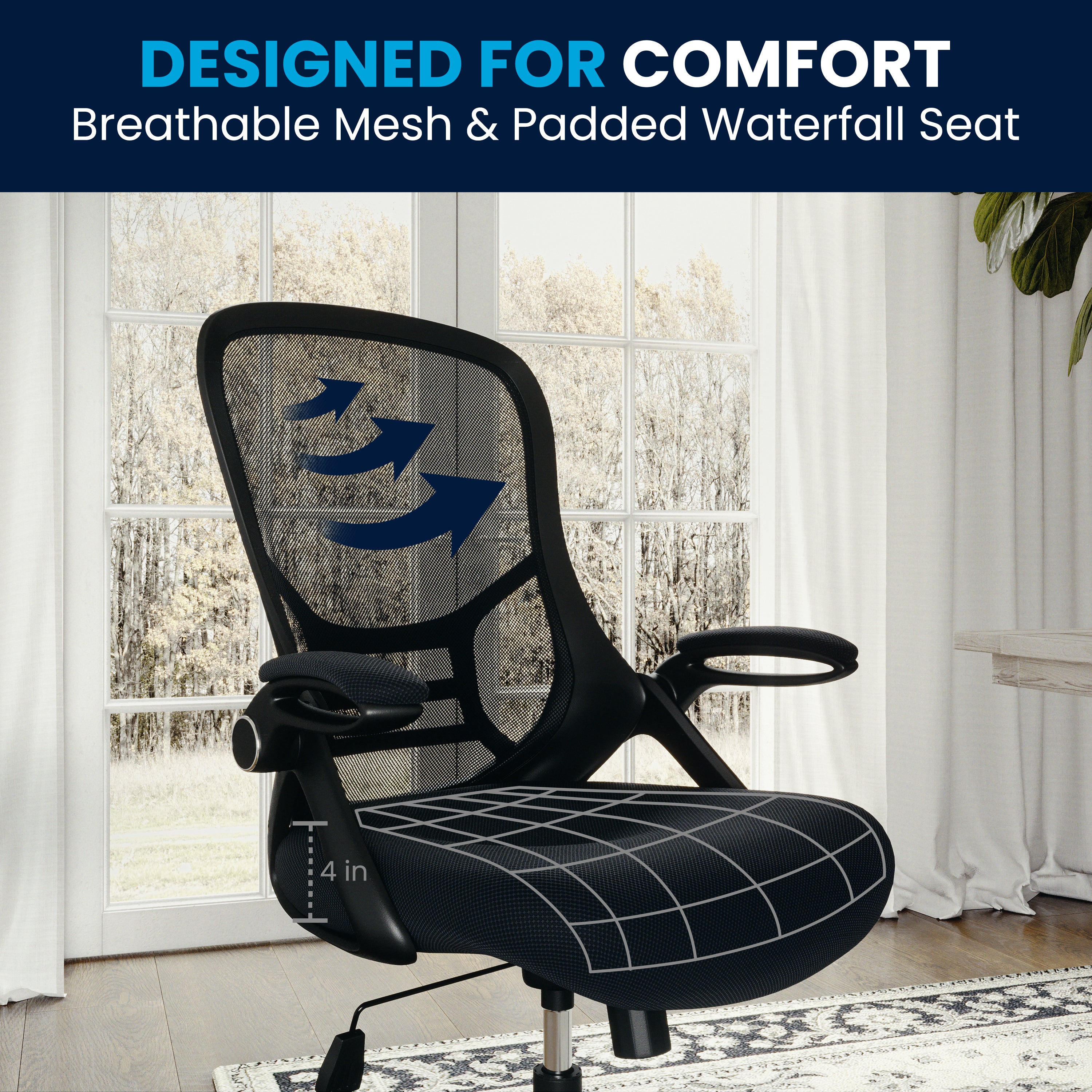 Porter High Back Dark Gray Mesh Ergonomic Swivel Office Chair with Black Frame and Flip-up Arms