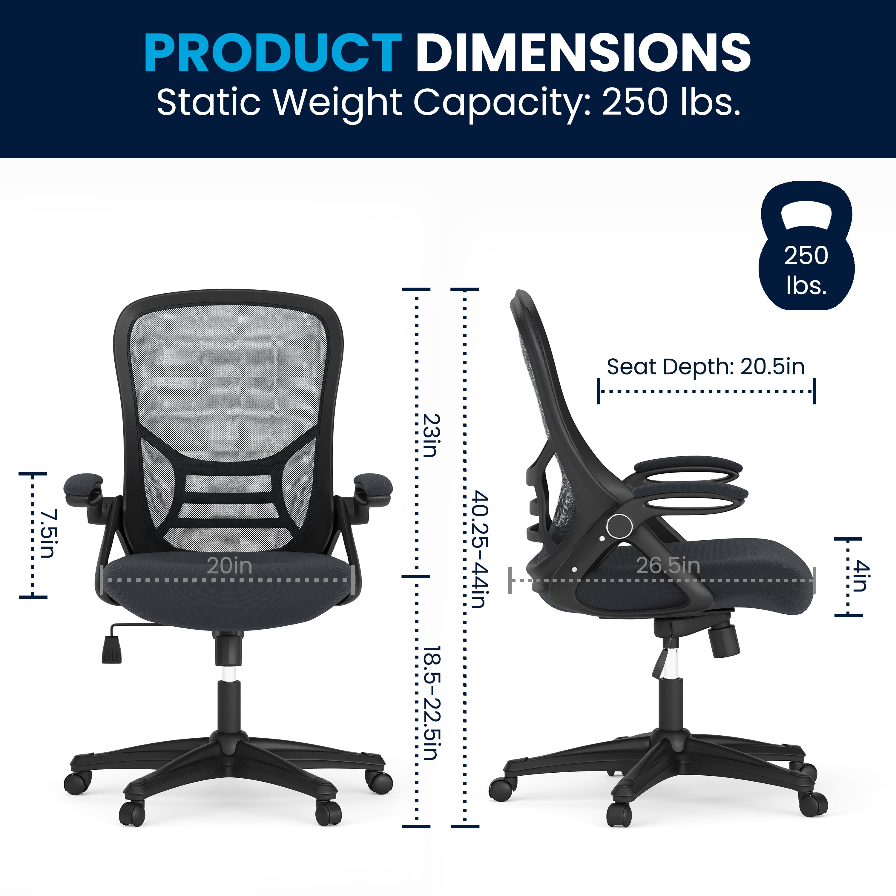 Porter High Back Dark Gray Mesh Ergonomic Swivel Office Chair with Black Frame and Flip-up Arms