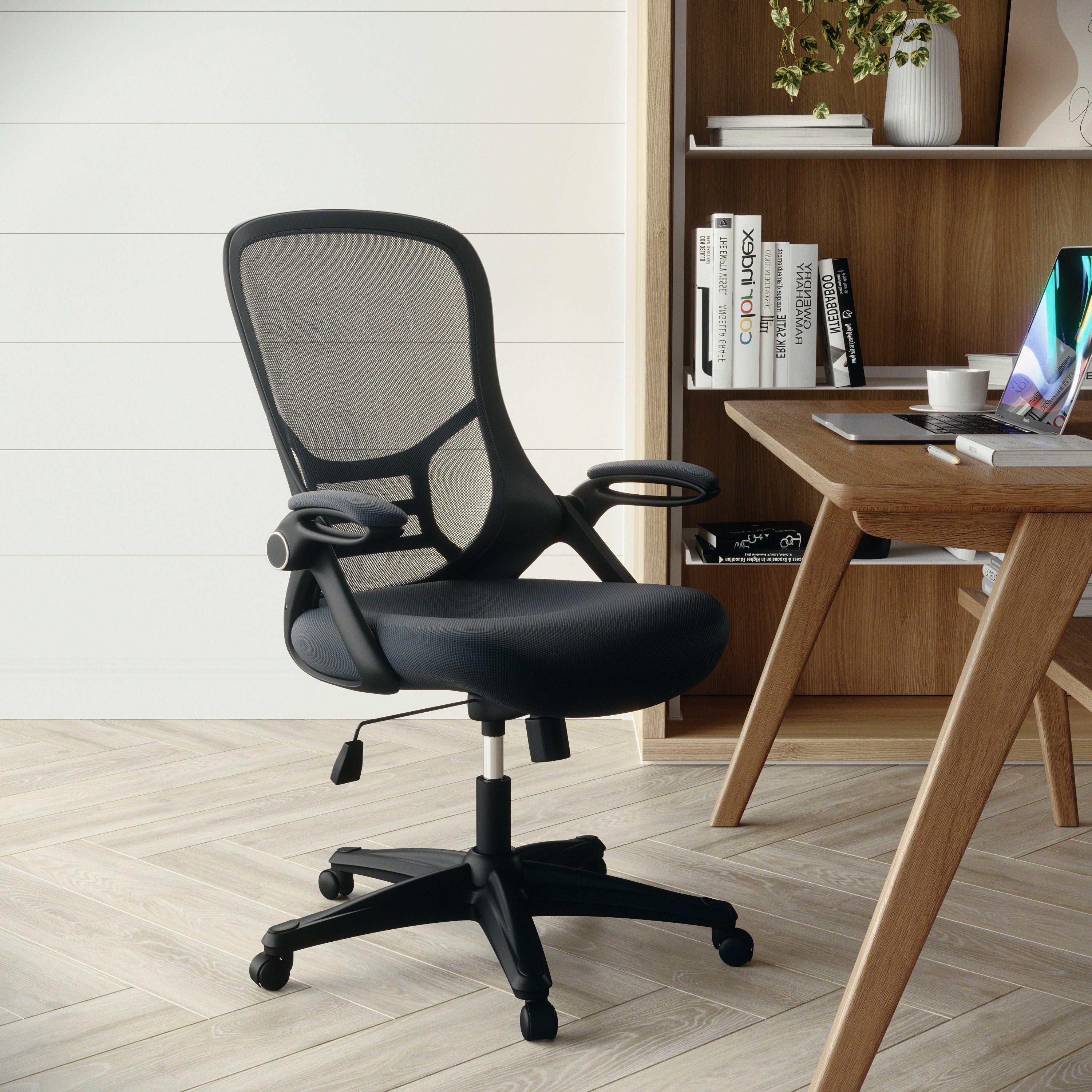 Porter High Back Dark Gray Mesh Ergonomic Swivel Office Chair with Black Frame and Flip-up Arms