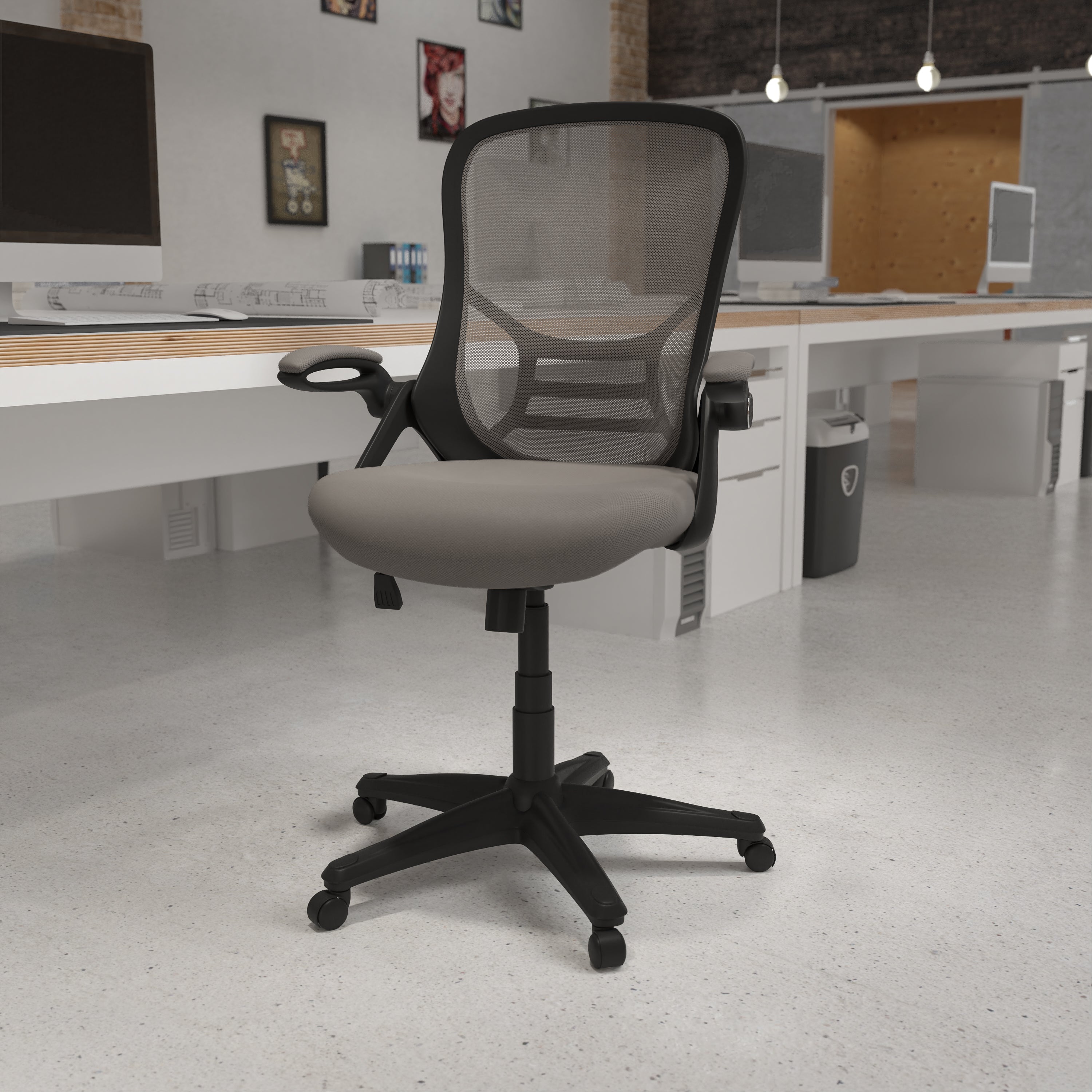 Porter High Back Light Gray Mesh Ergonomic Swivel Office Chair with Black Frame and Flip-up Arms