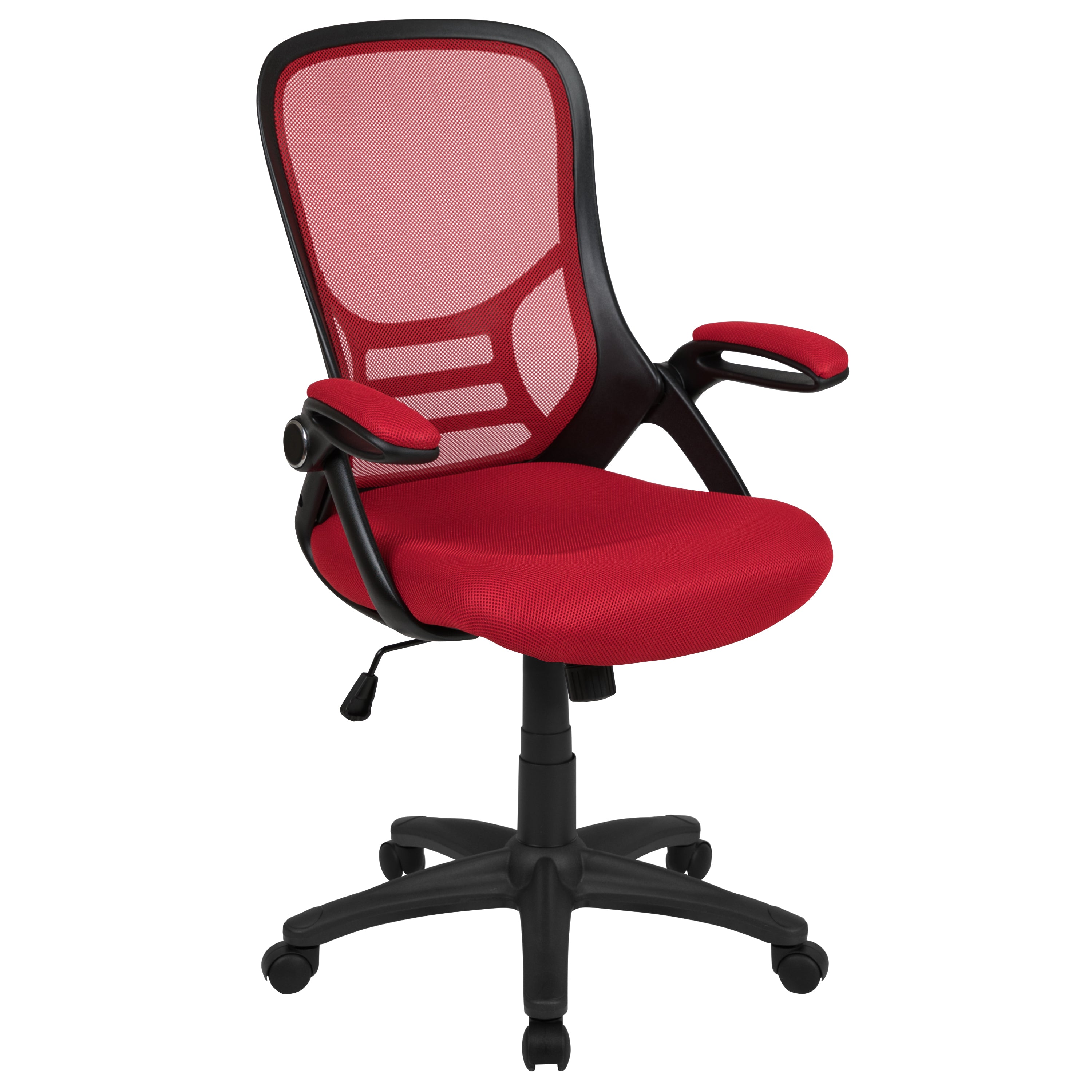 Porter High Back Red Mesh Ergonomic Swivel Office Chair with Black Frame and Flip-up Arms