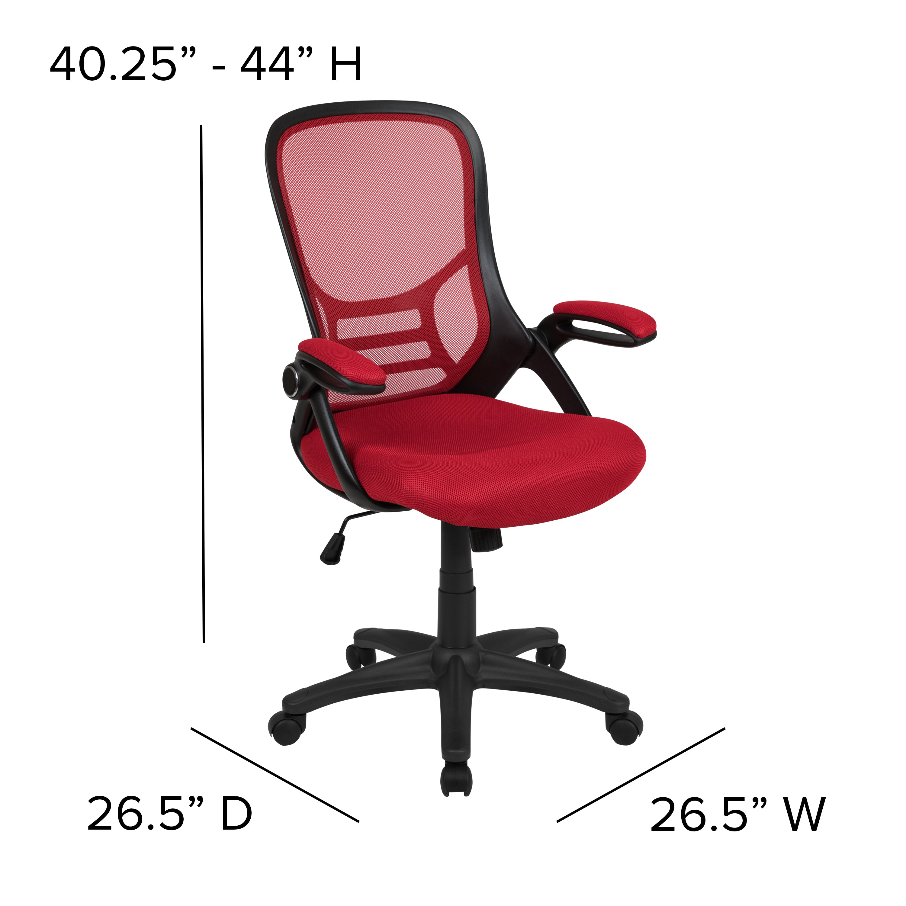 Porter High Back Red Mesh Ergonomic Swivel Office Chair with Black Frame and Flip-up Arms