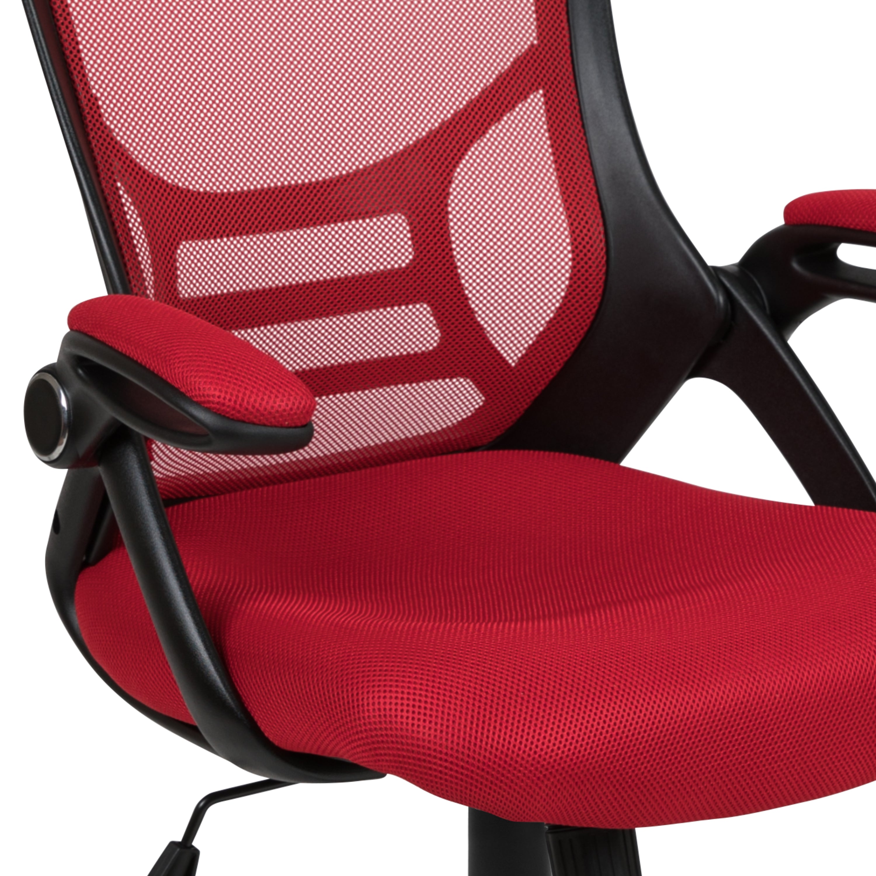 Porter High Back Red Mesh Ergonomic Swivel Office Chair with Black Frame and Flip-up Arms