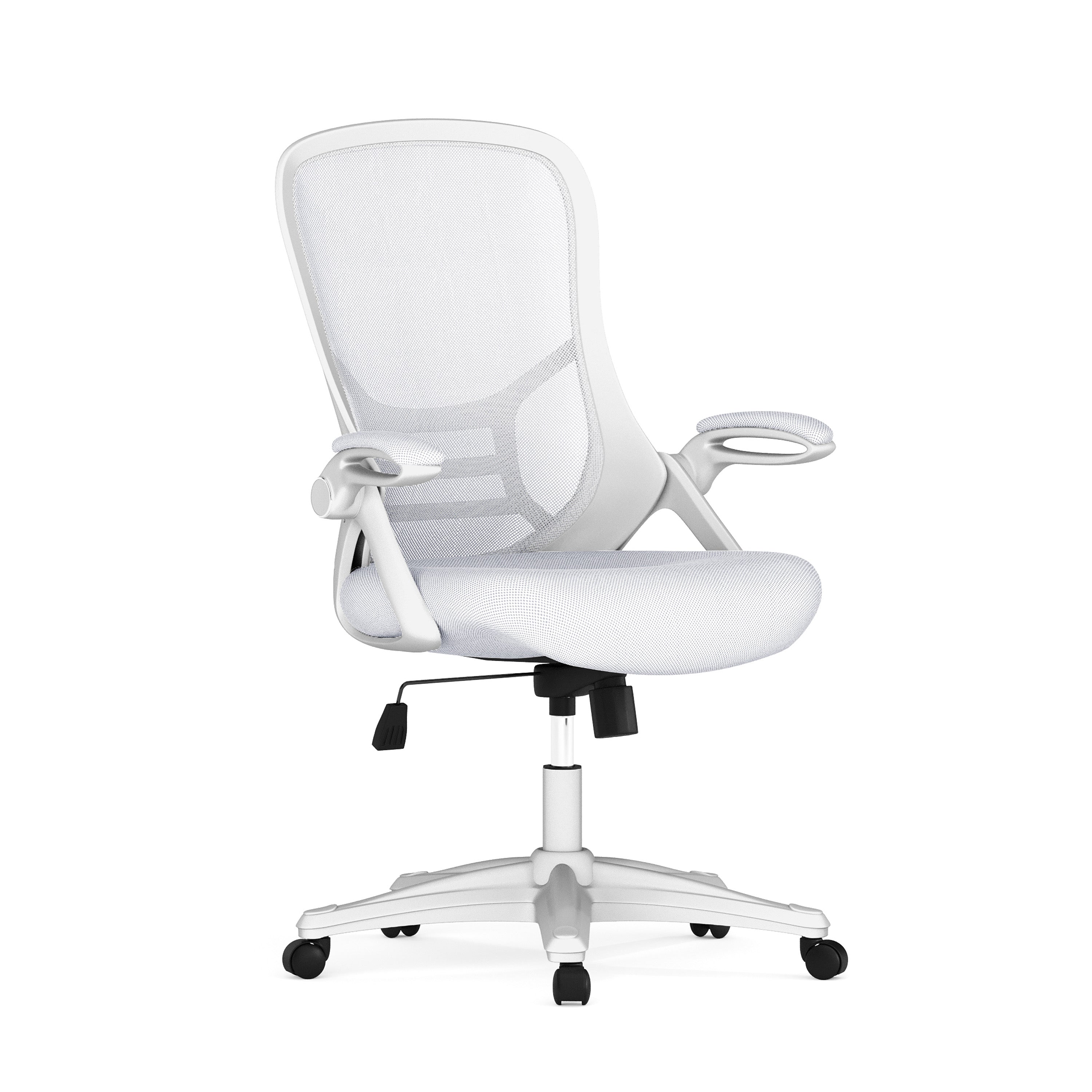 Porter High Back White Mesh Ergonomic Swivel Office Chair with White Frame and Flip-up Arms