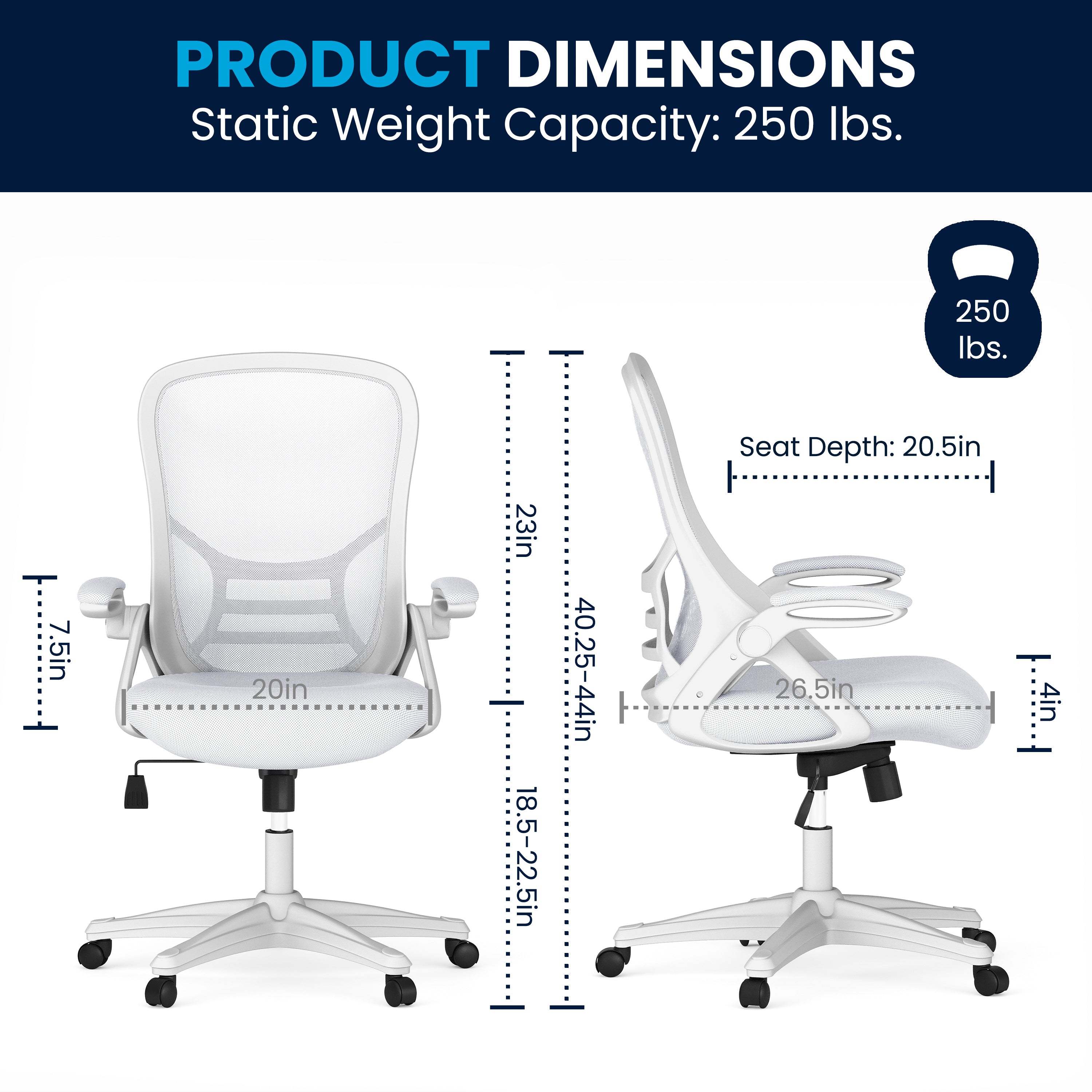Porter High Back White Mesh Ergonomic Swivel Office Chair with White Frame and Flip-up Arms