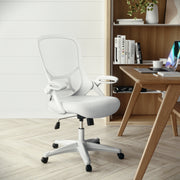 Porter High Back White Mesh Ergonomic Swivel Office Chair with White Frame and Flip-up Arms
