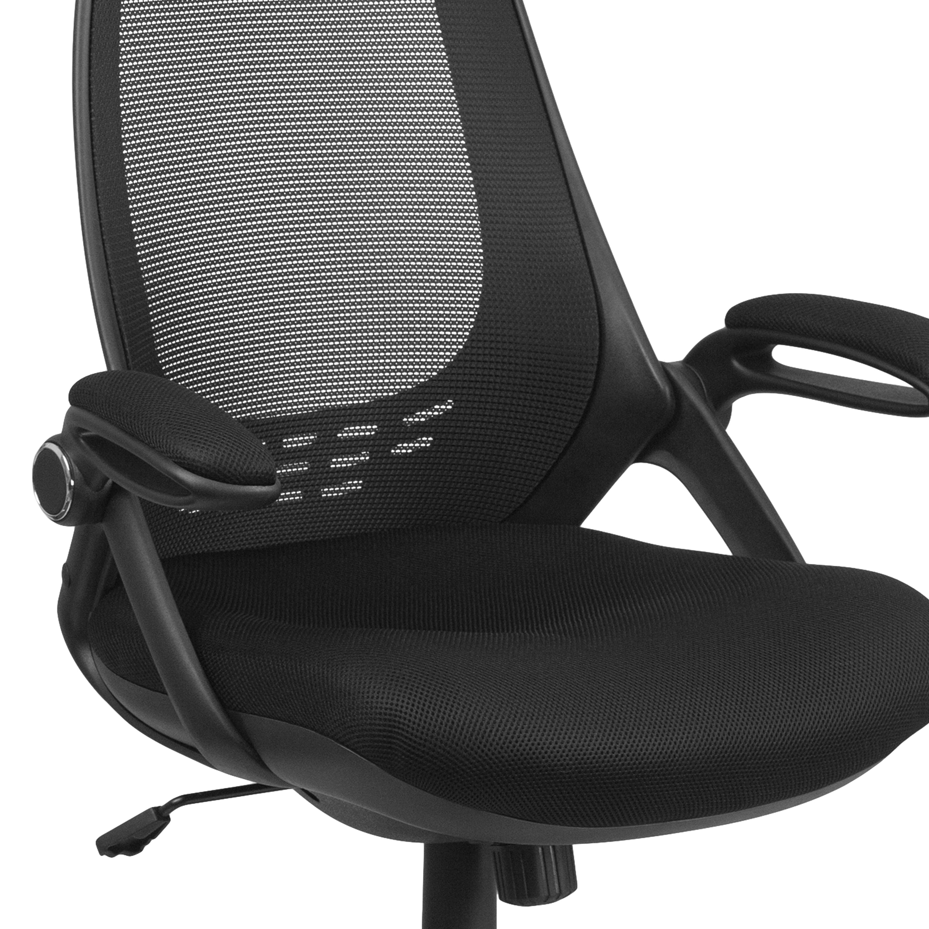 Ivan High Back Black Mesh Executive Swivel Office Chair with Flip-Up Arms
