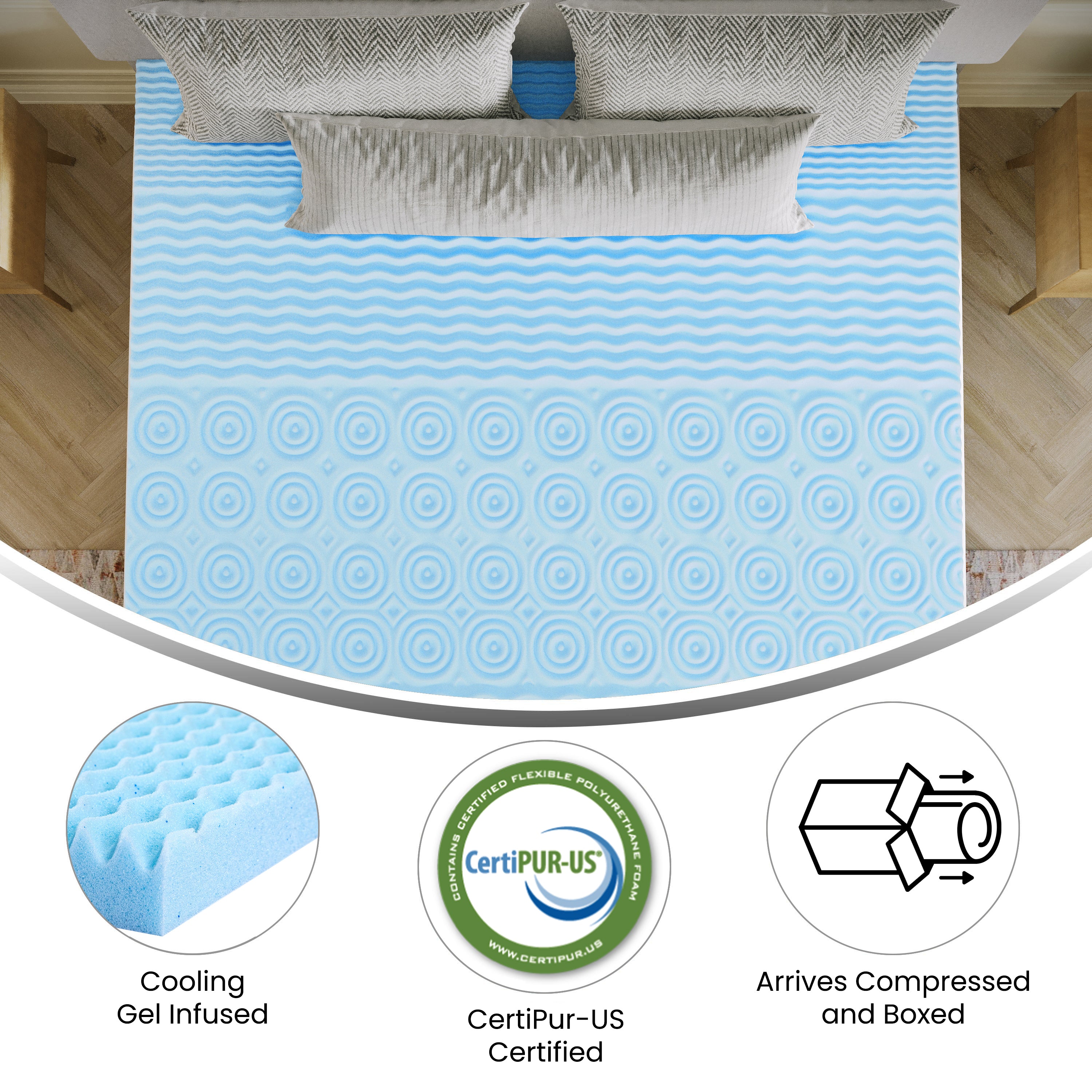 Capri Comfortable Sleep 2 Inch Cooling Gel Infused 5-Zone California King Memory Foam Mattress Topper with CertiPUR-US Certified Foam