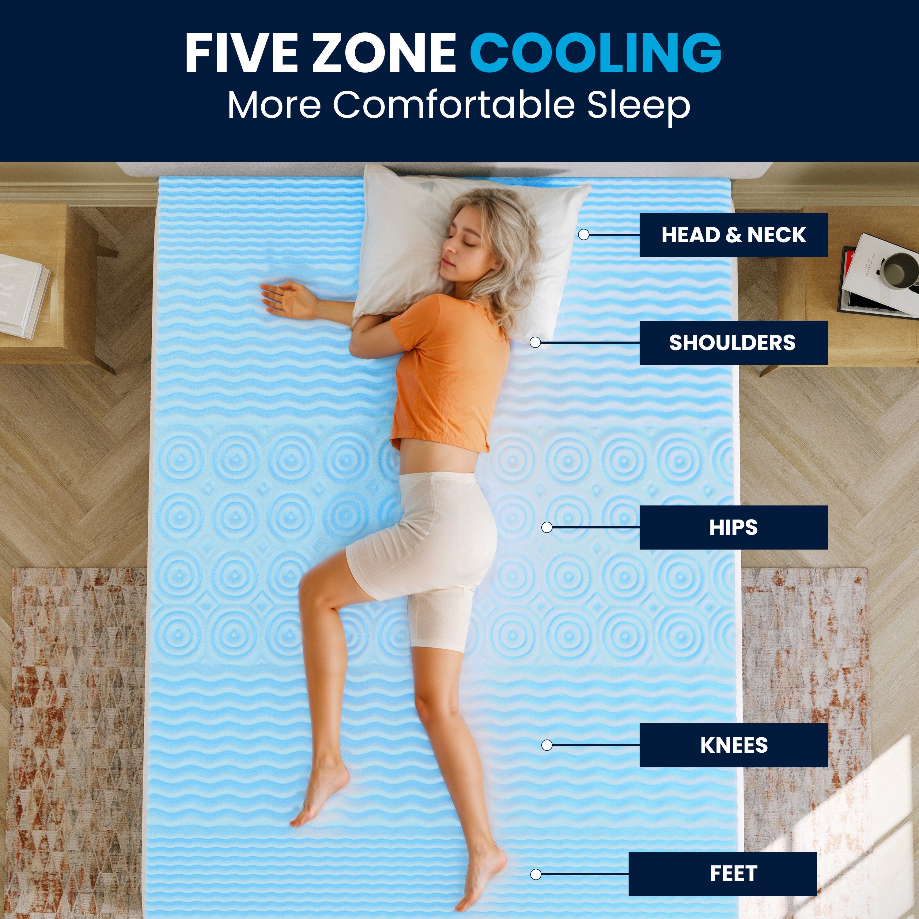 Capri Comfortable Sleep 2 Inch Cooling Gel Infused 5-Zone California King Memory Foam Mattress Topper with CertiPUR-US Certified Foam