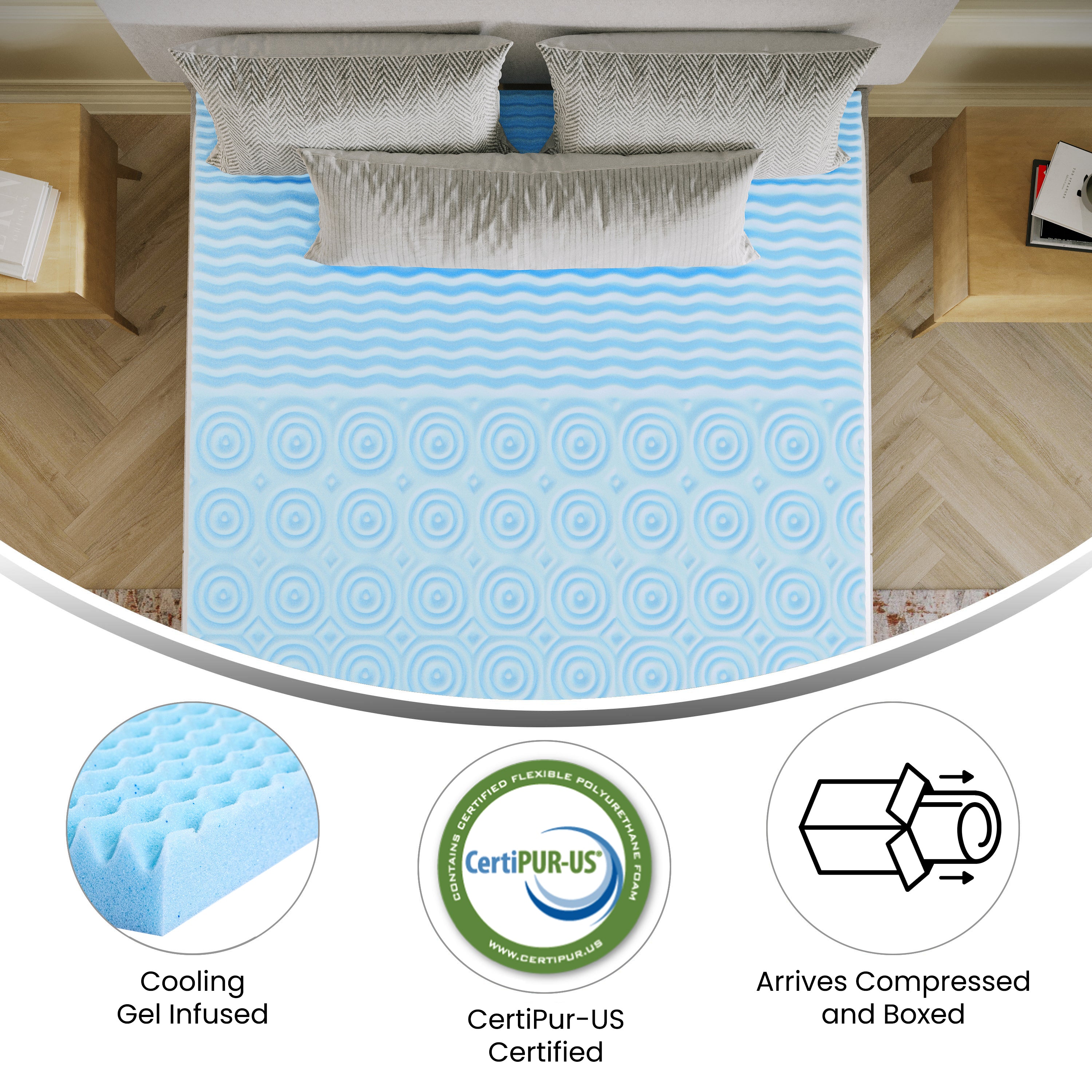 Capri Comfortable Sleep 2 Inch Cooling Gel Infused 5-Zone Full Memory Foam Mattress Topper with CertiPUR-US Certified Foam
