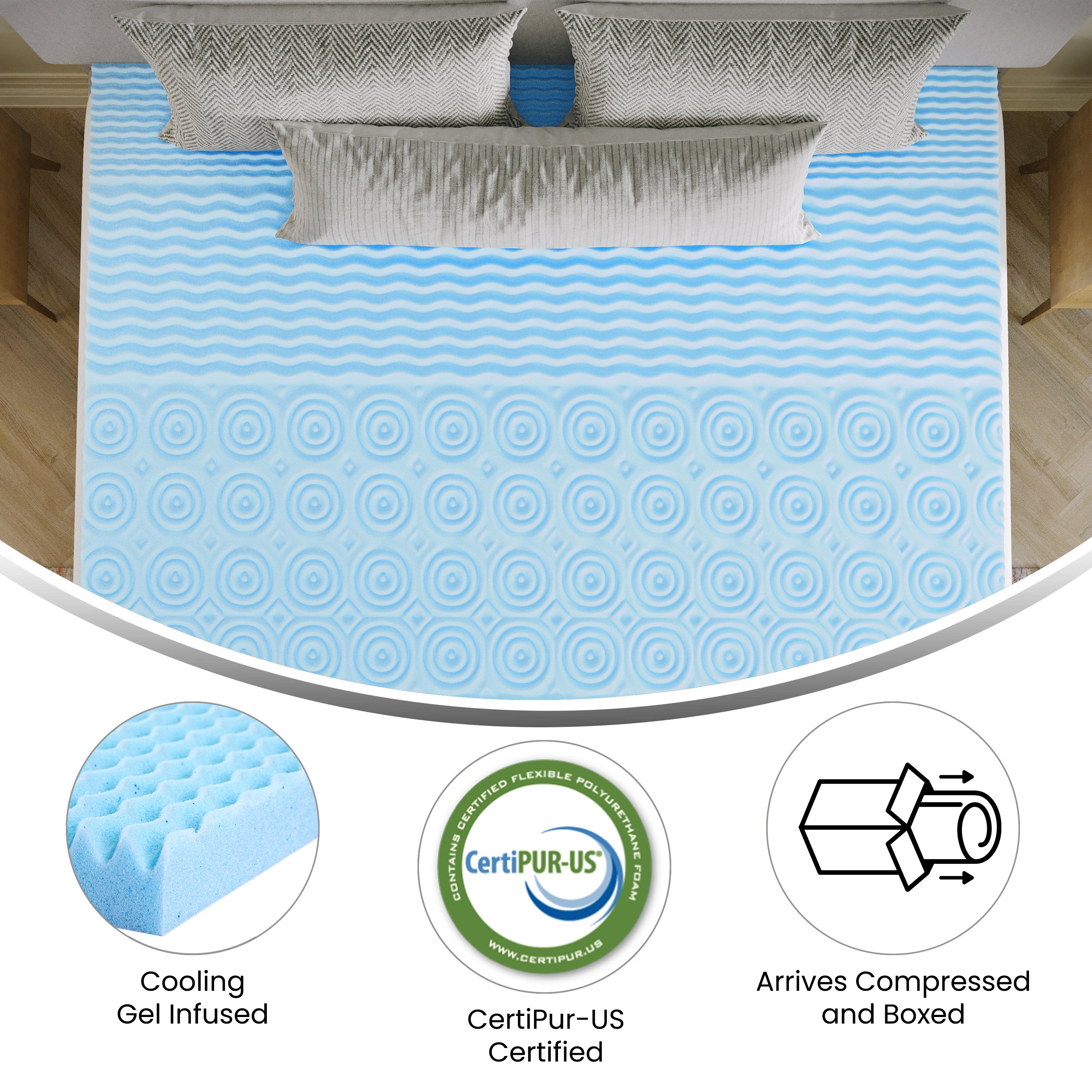 Capri Comfortable Sleep 2 Inch Cooling Gel Infused 5-Zone King Memory Foam Mattress Topper with CertiPUR-US Certified Foam