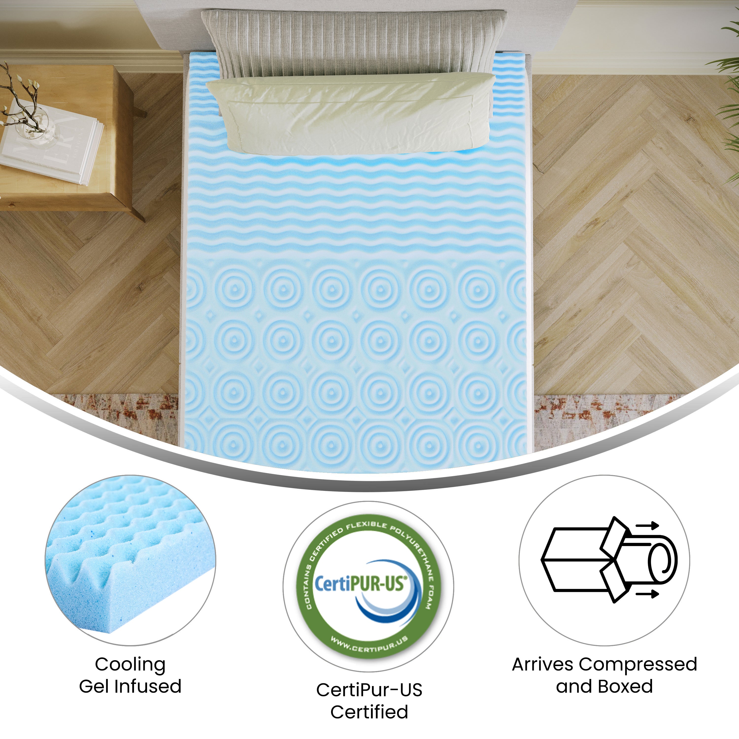 Capri Comfortable Sleep 2 Inch Cooling Gel Infused 5-Zone Twin Memory Foam Mattress Topper with CertiPUR-US Certified Foam