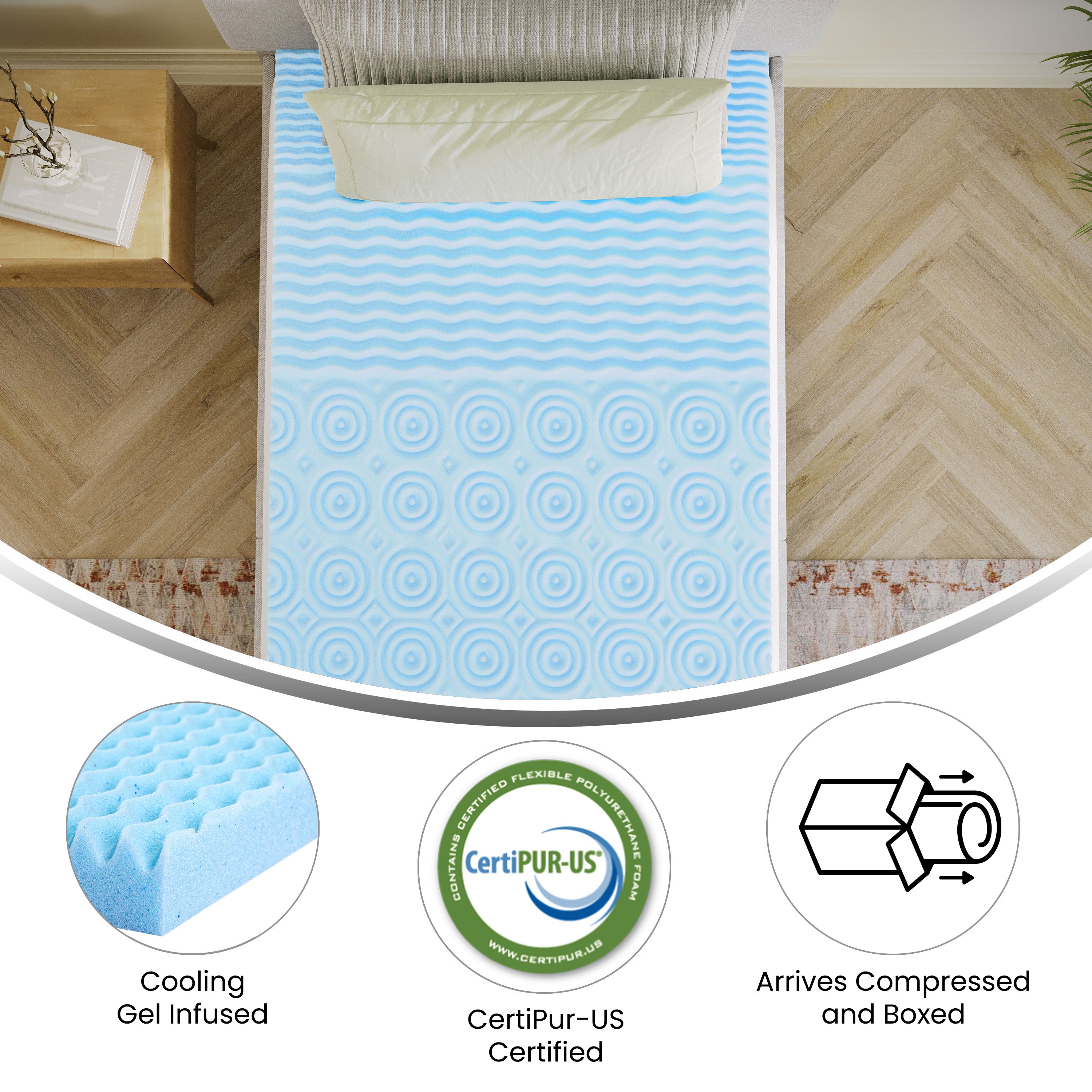 Capri Comfortable Sleep 2 Inch Cooling Gel Infused 5-Zone Twin XL Memory Foam Mattress Topper with CertiPUR-US Certified Foam