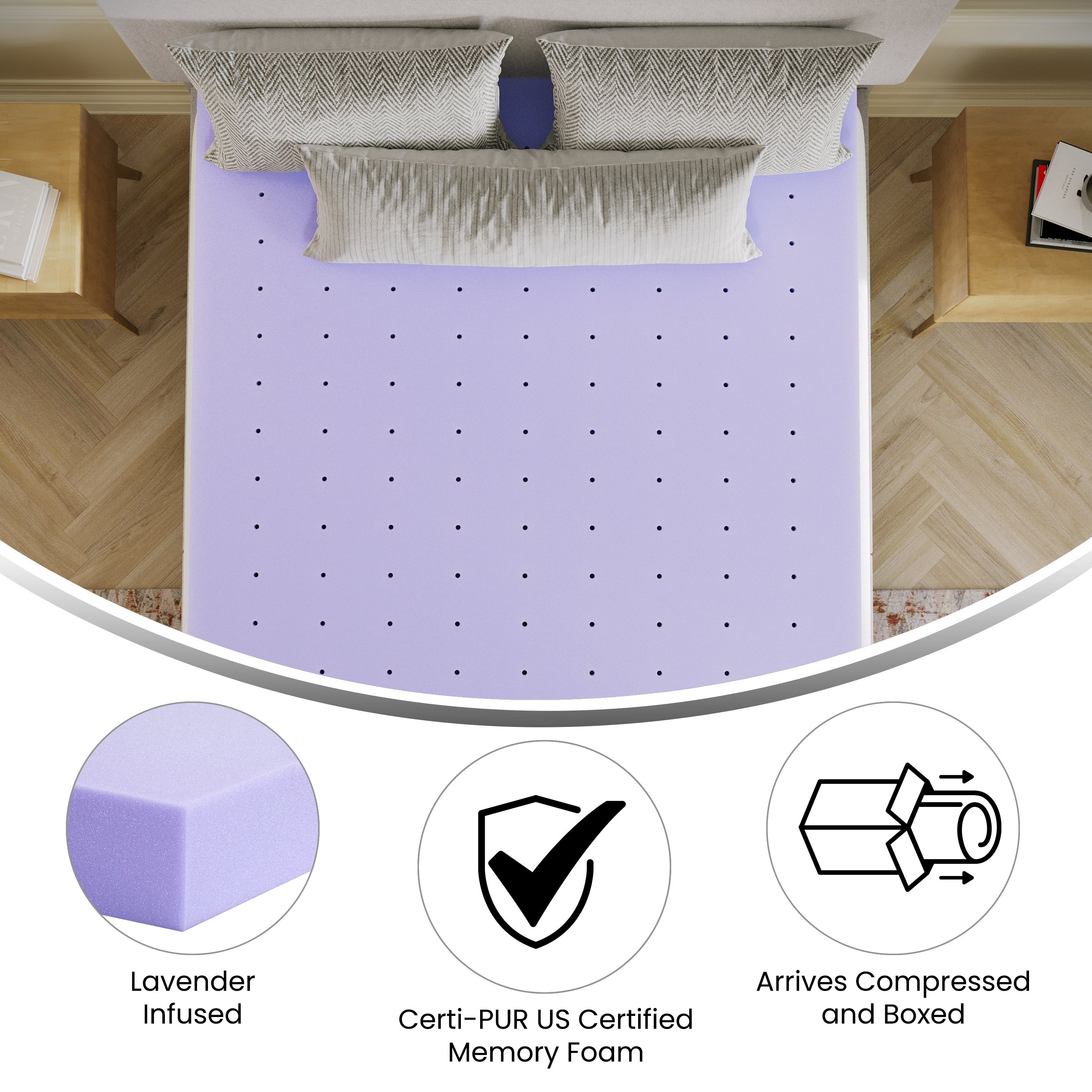 Capri Comfortable Sleep 3 Inch Lavender Infused Full Memory Foam Mattress Topper with Ventilated Design and CertiPUR-US Certified Foam