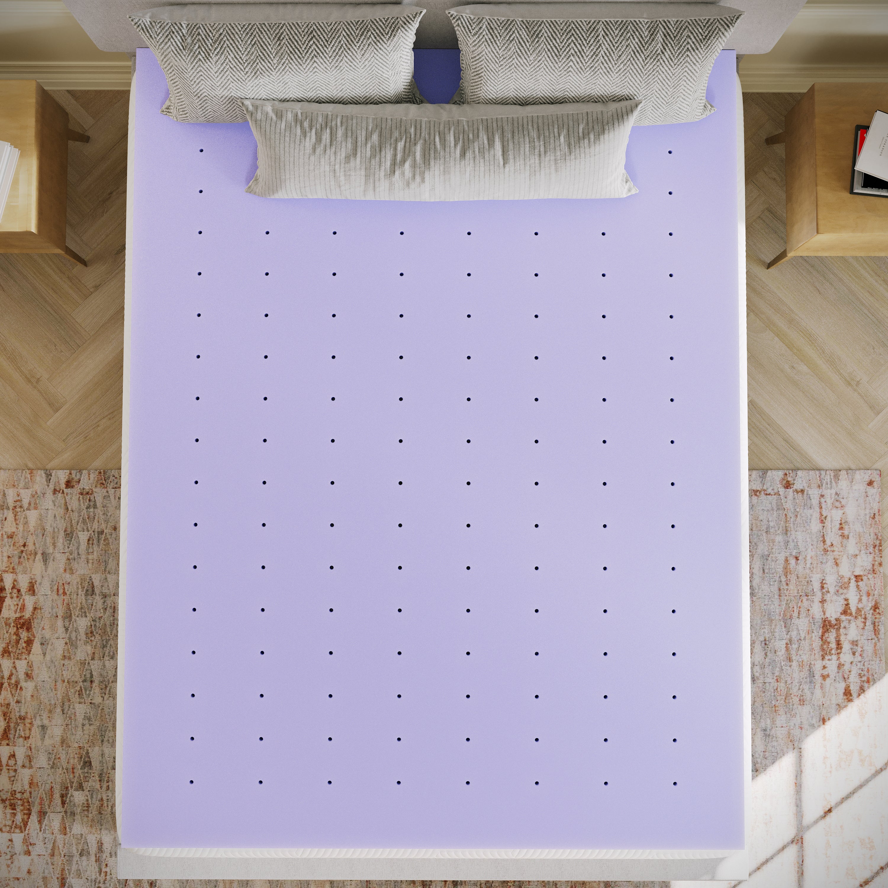 Capri Comfortable Sleep 3 Inch Lavender Infused Queen Memory Foam Mattress Topper with Ventilated Design and CertiPUR-US Certified Foam