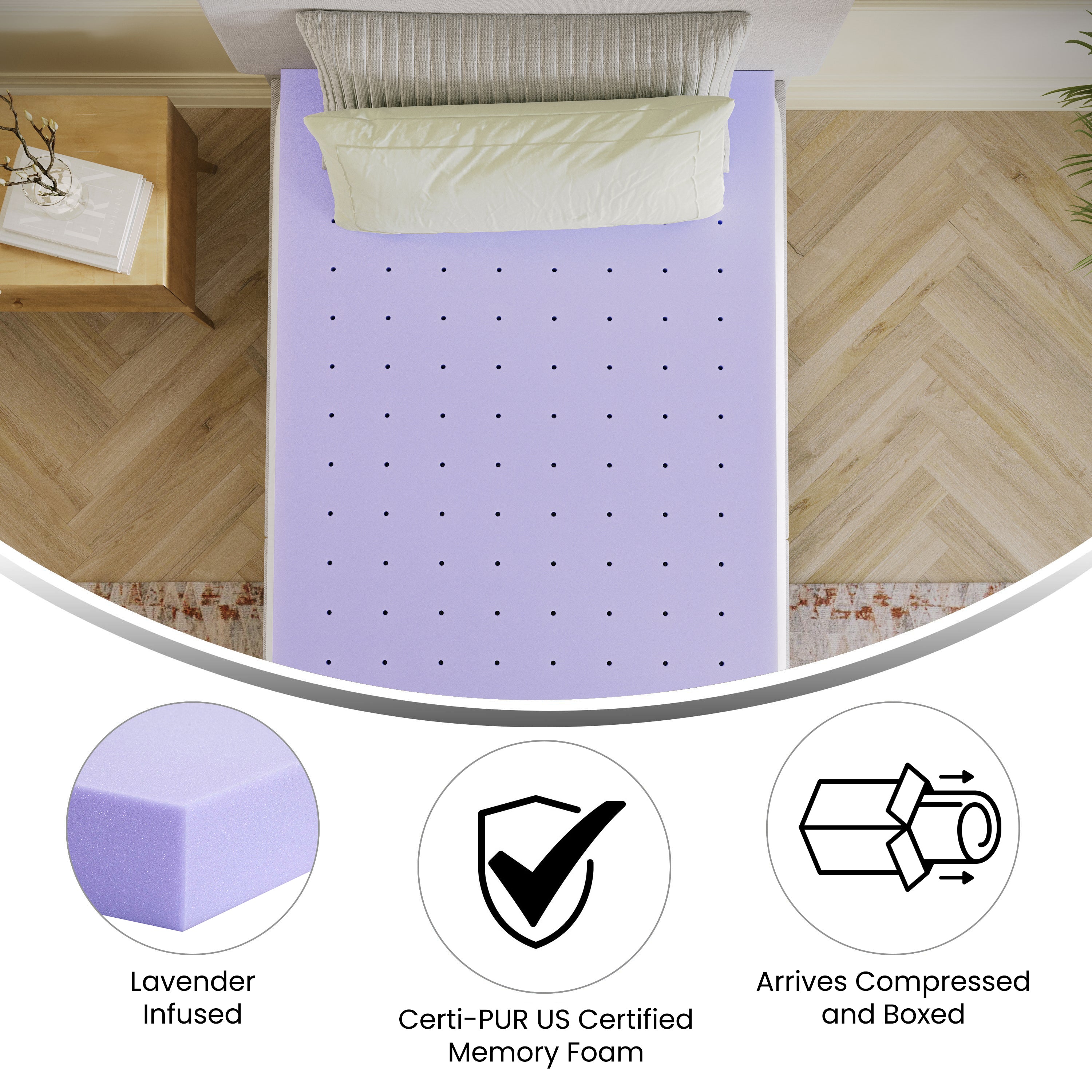Capri Comfortable Sleep 3 Inch Lavender Infused Twin Memory Foam Mattress Topper with Ventilated Design and CertiPUR-US Certified Foam