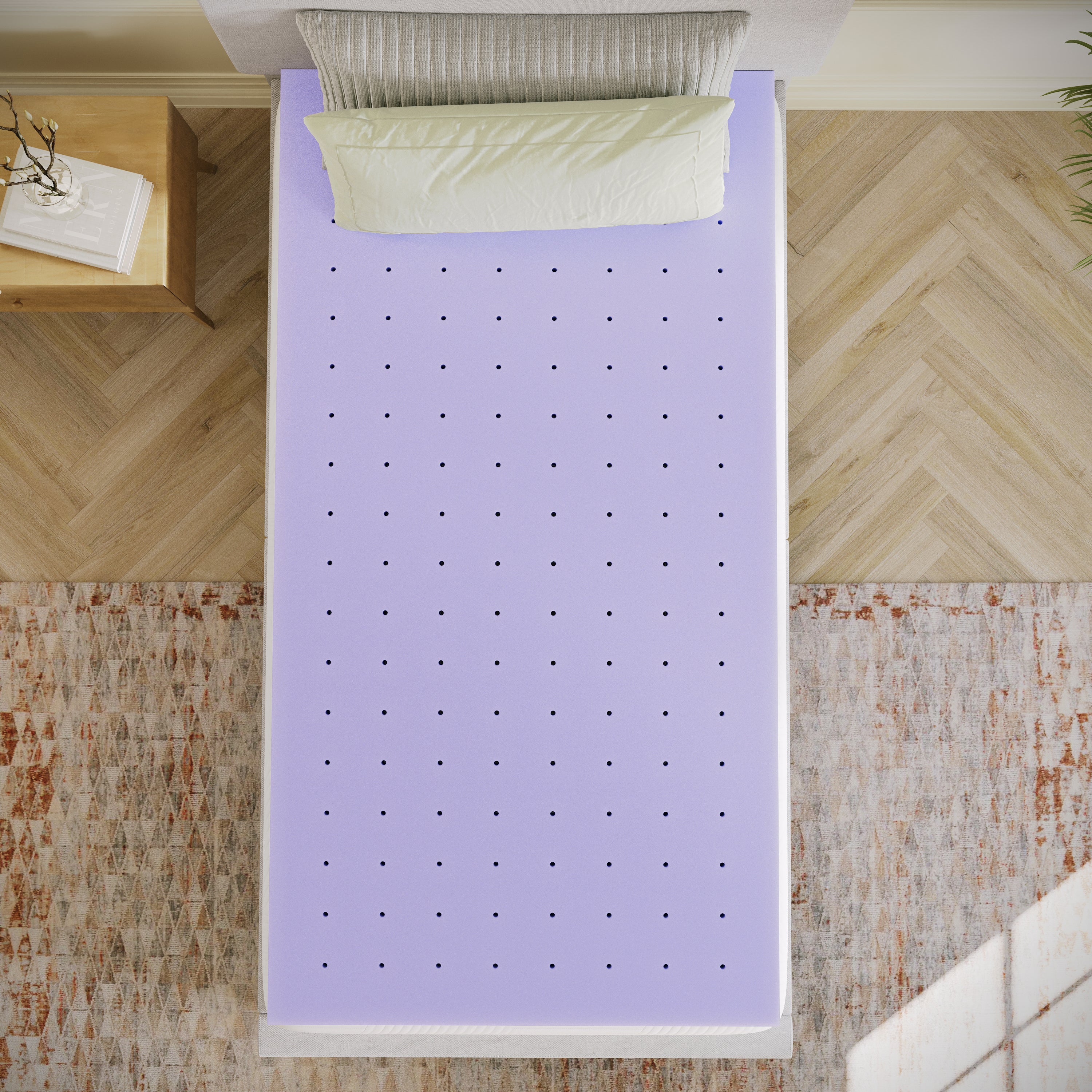 Capri Comfortable Sleep 3 Inch Lavender Infused Twin Memory Foam Mattress Topper with Ventilated Design and CertiPUR-US Certified Foam