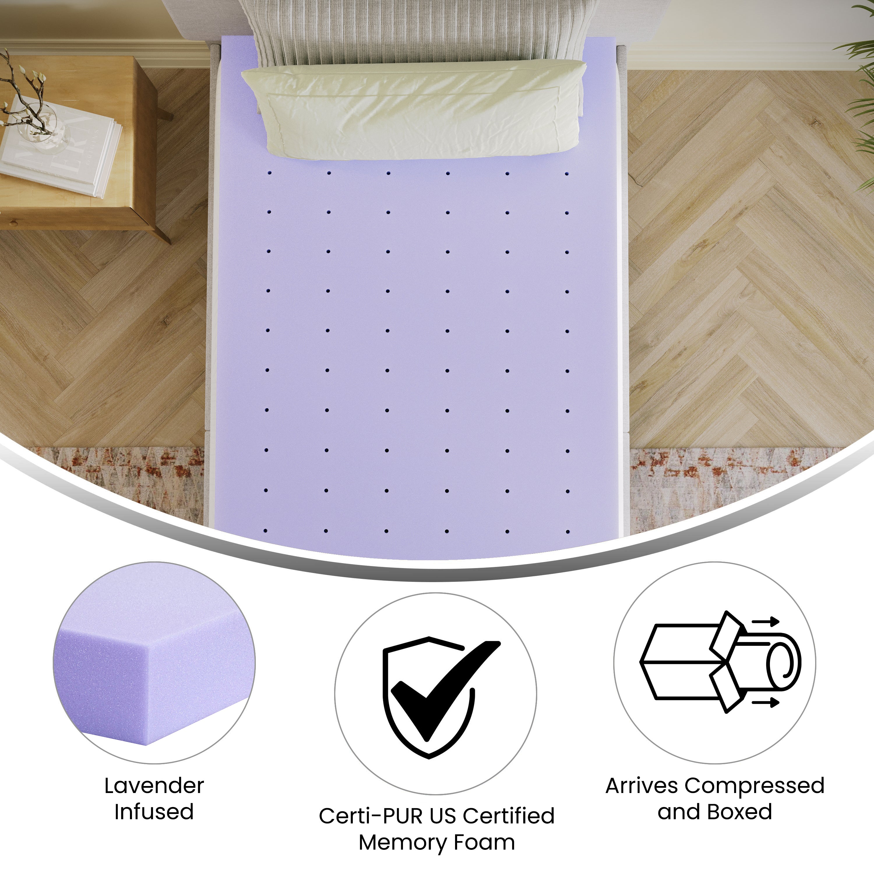 Capri Comfortable Sleep 3 Inch Lavender Infused Twin XL Memory Foam Mattress Topper with Ventilated Design and CertiPUR-US Certified Foam