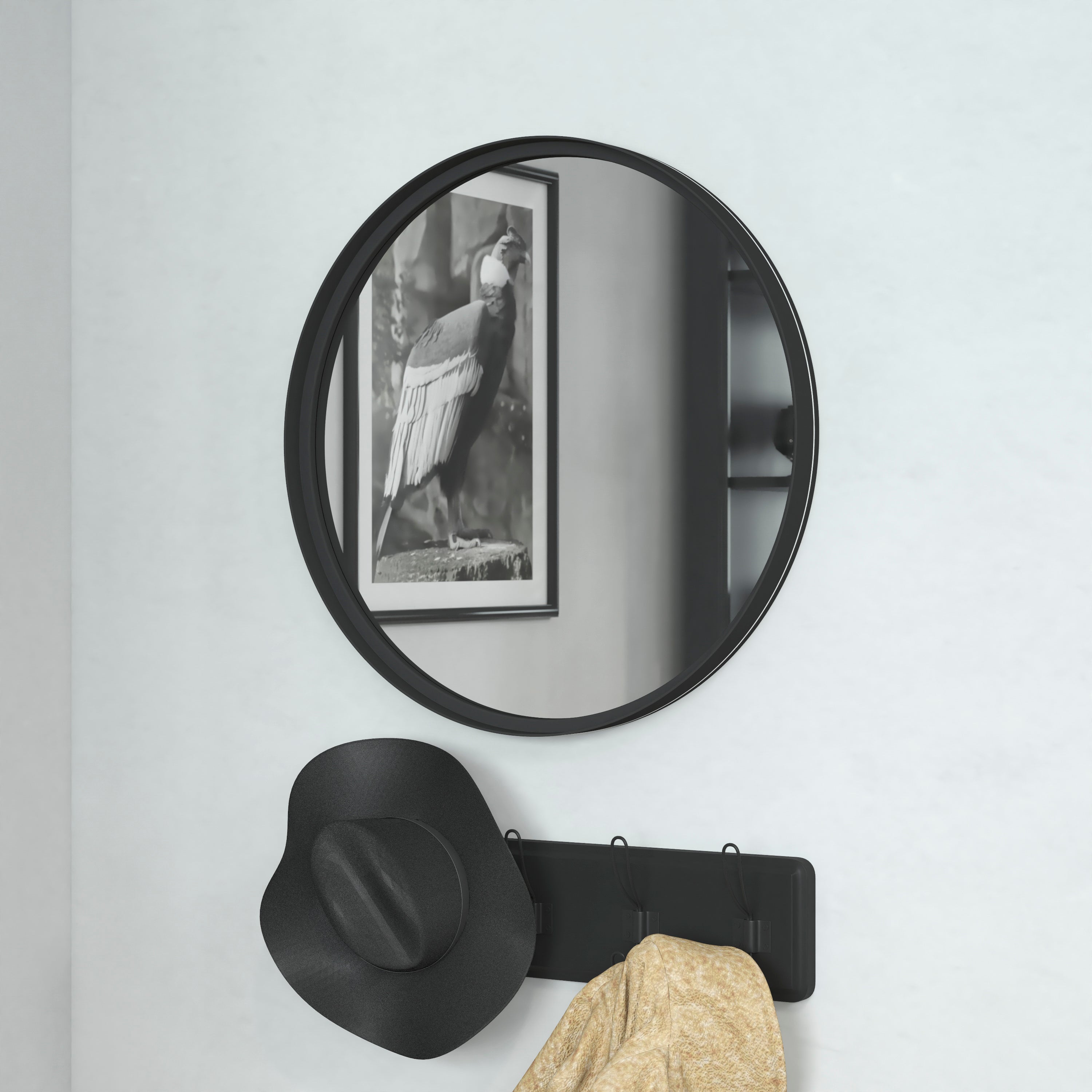 Jennifer 24" Round Black Metal Deep Framed Wall Mirror - Large Accent Mirror for Bathroom, Entryway, Dining Room, & Living Room