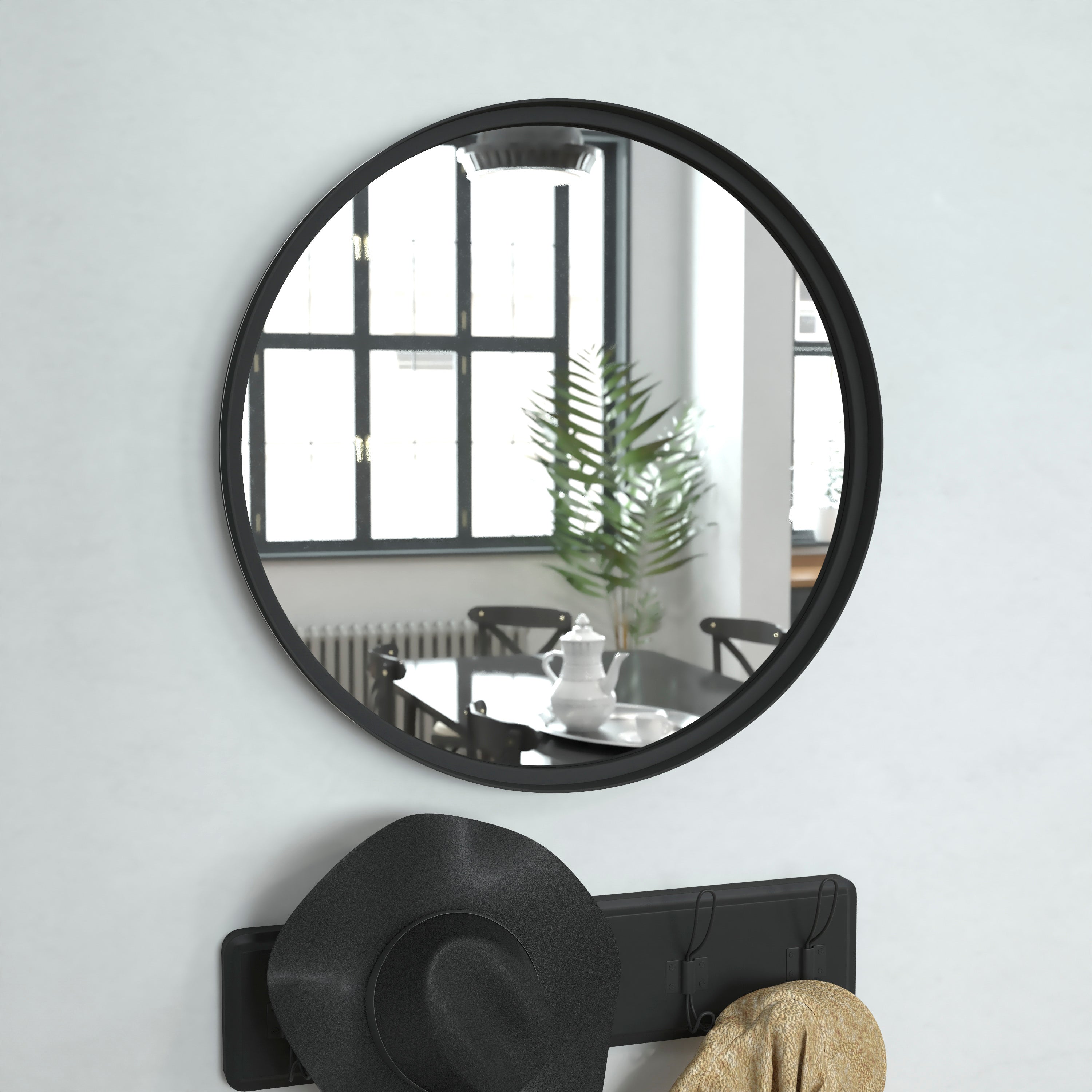Jennifer 24" Round Black Metal Deep Framed Wall Mirror - Large Accent Mirror for Bathroom, Entryway, Dining Room, & Living Room
