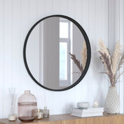 Jennifer 30" Round Black Metal Deep Framed Wall Mirror - Large Accent Mirror for Bathroom, Entryway, Dining Room, & Living Room