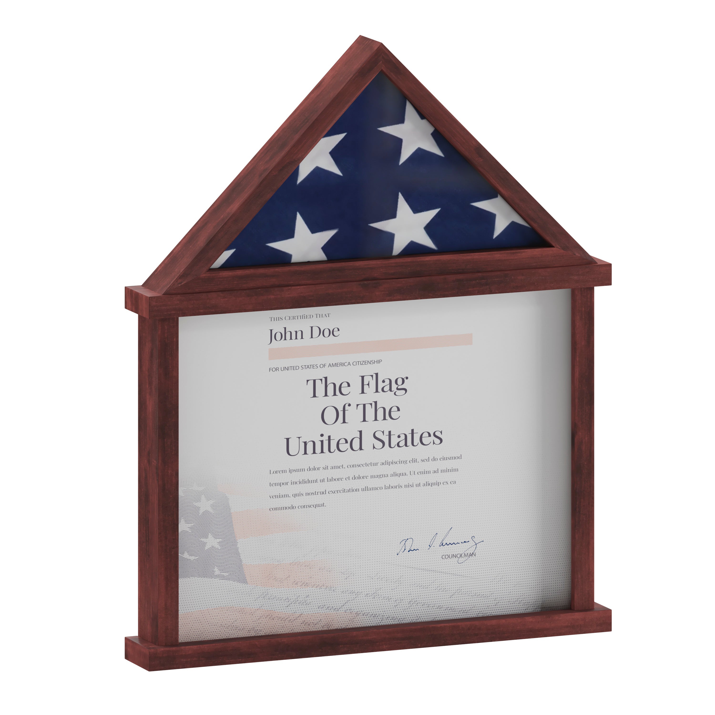 Quincy Flag and Certificate Display Case, Solid Pine Wood Flag Shadow Box Fits 3x5 Folded Flag, Mahogany Finish