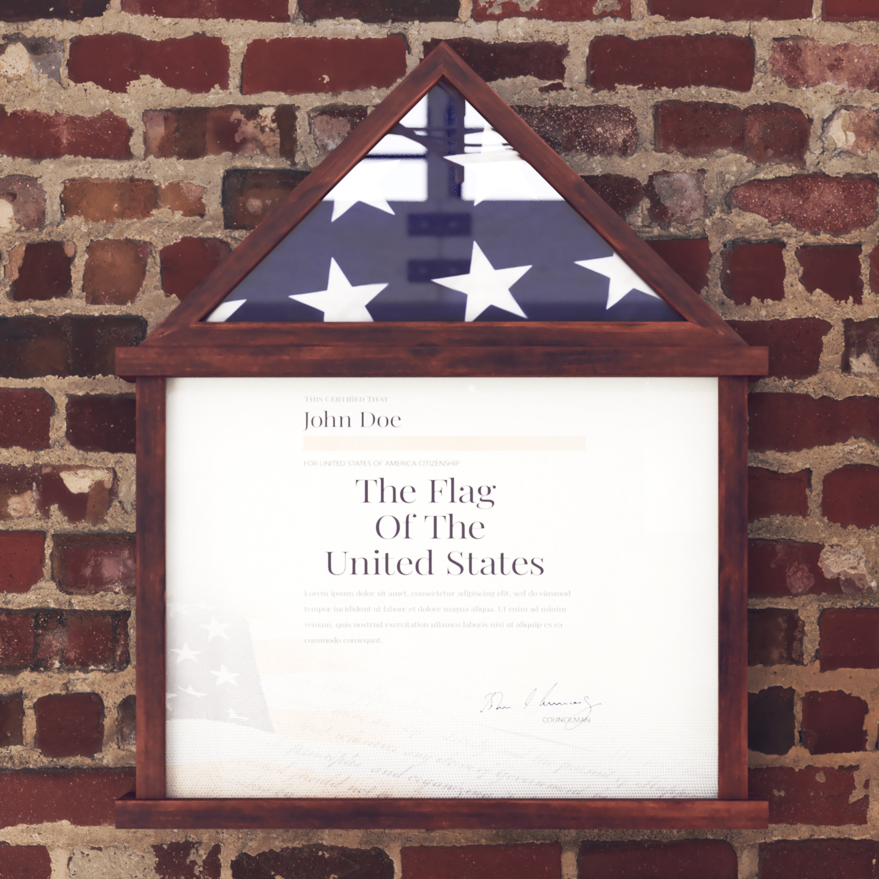Quincy Flag and Certificate Display Case, Solid Pine Wood Flag Shadow Box Fits 3x5 Folded Flag, Mahogany Finish