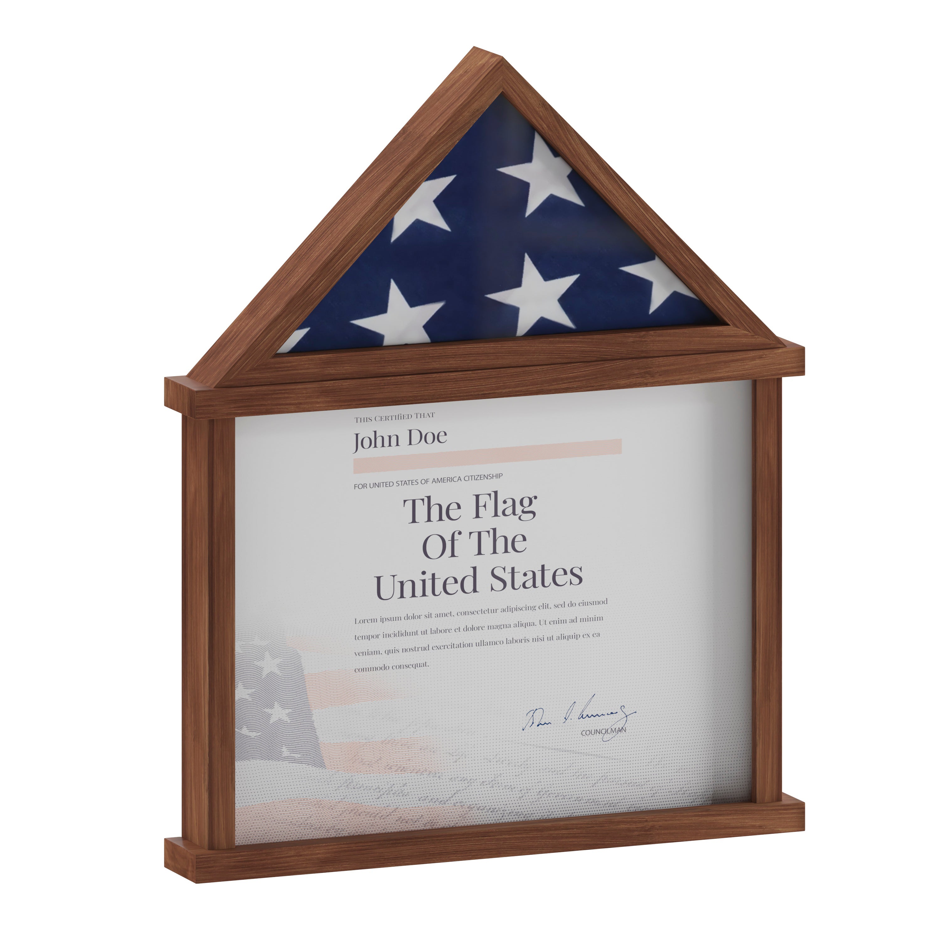 Quincy Flag and Certificate Display Case, Solid Pine Wood Flag Shadow Box Fits 3x5 Folded Flag, Dark Brown Finish